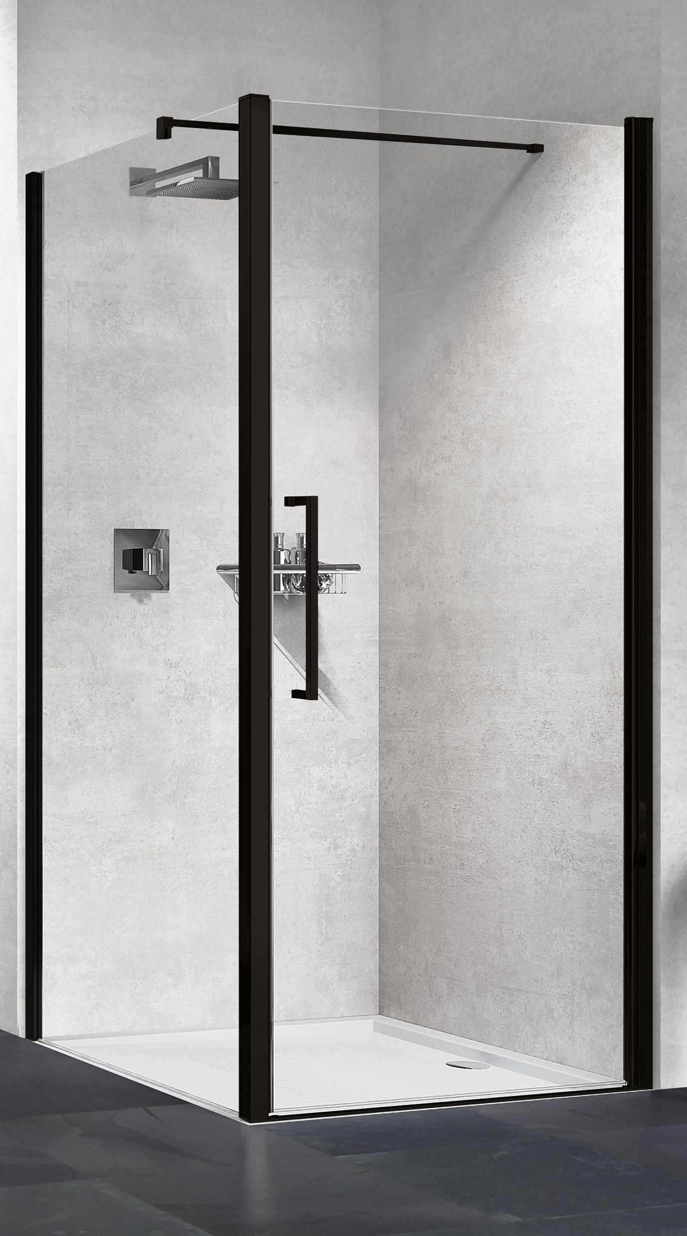 Novellini Young parete doccia 67 cm nero opaca/vetro trasparente Y2F1B67-1H