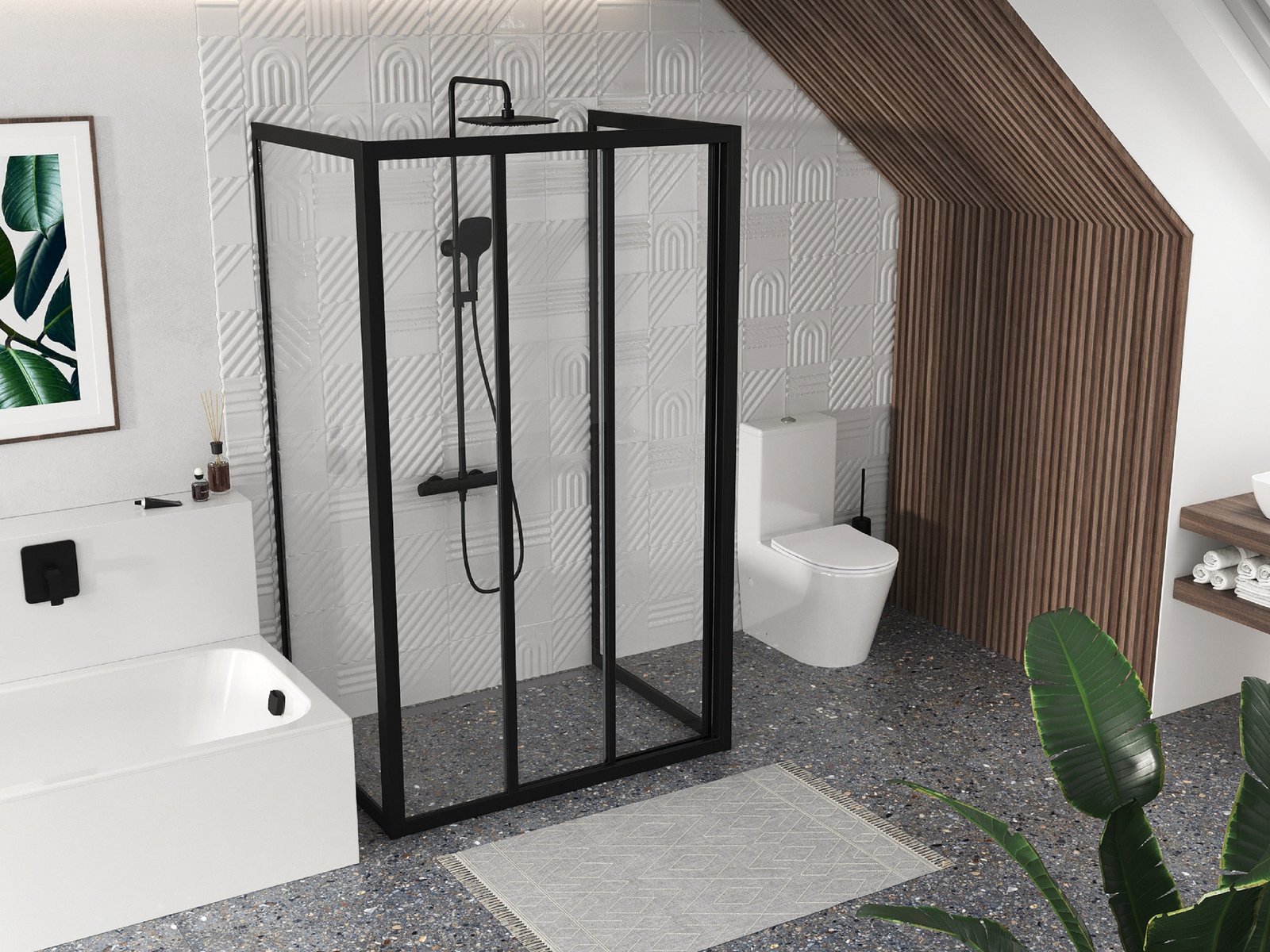 Ravak Supernova parete doccia 90 cm nero opaca/vetro trasparente 940703R2Z1