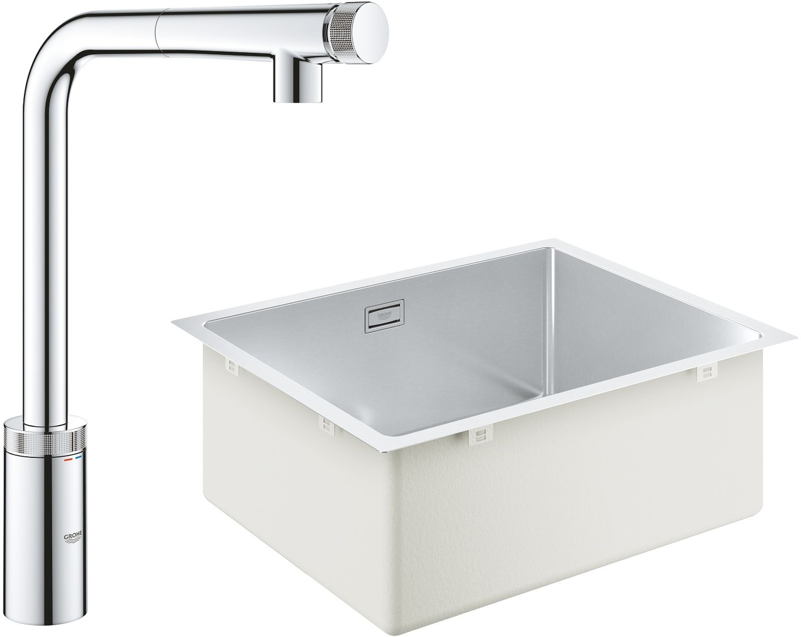 Set rubinetto da cucina Grohe Minta 31613000, lavello in acciaio Grohe K700 31574SD1