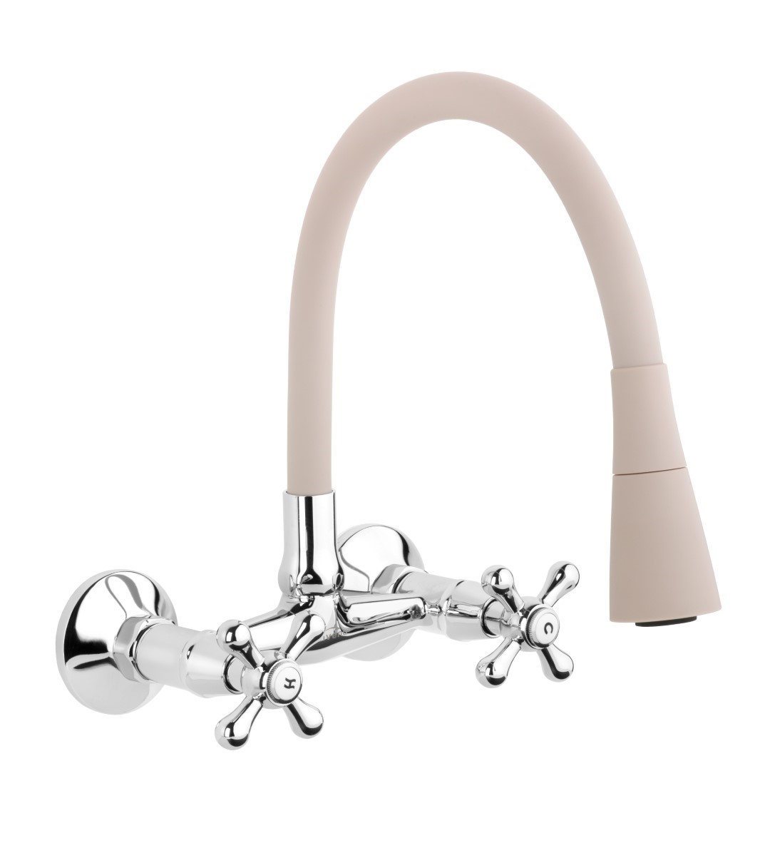 Invena Roma rubinetto da cucina a parete cromo-beige BC-24-E3S