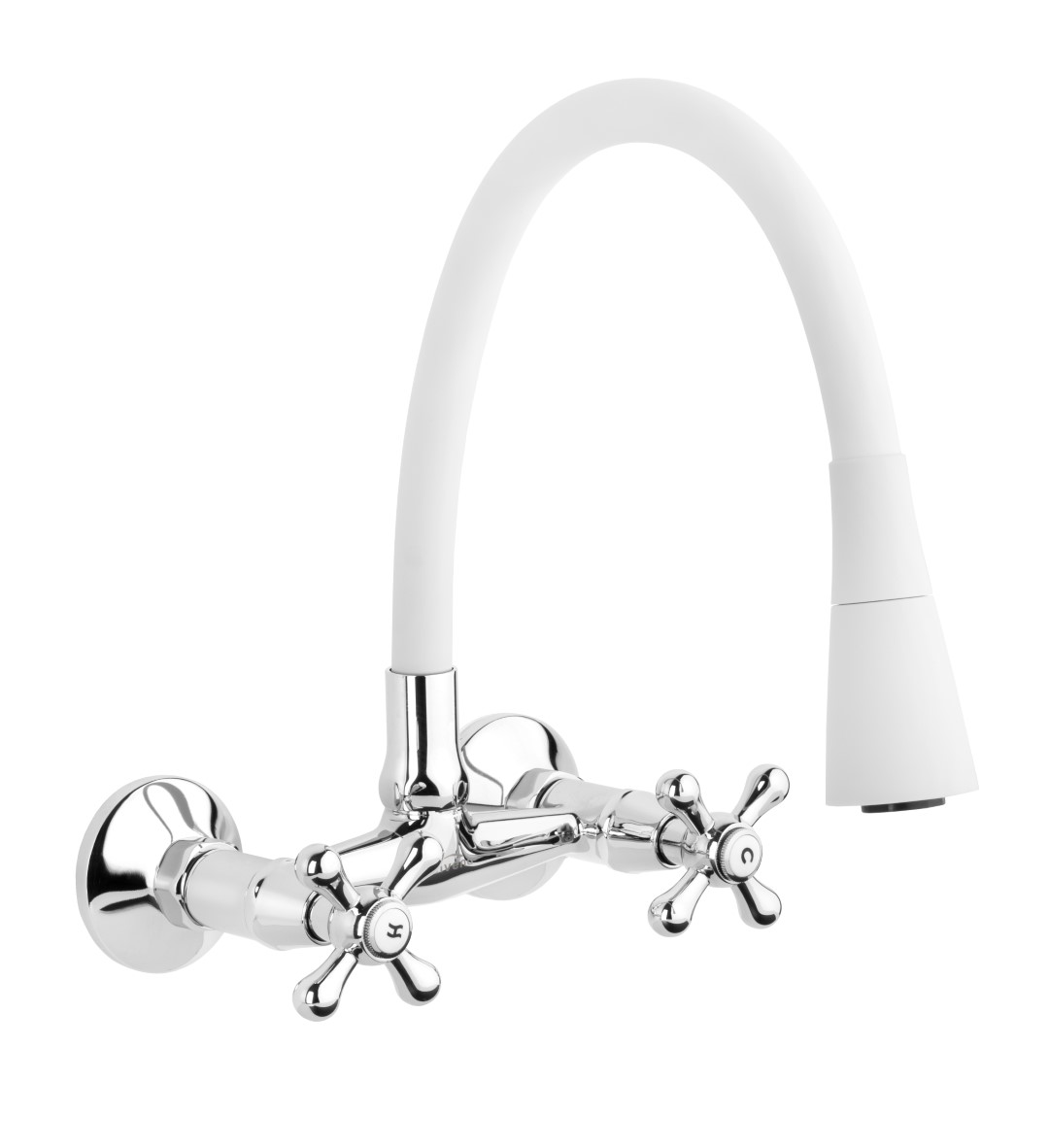 Invena Roma rubinetto da cucina a parete cromo-bianco BC-24-E2S