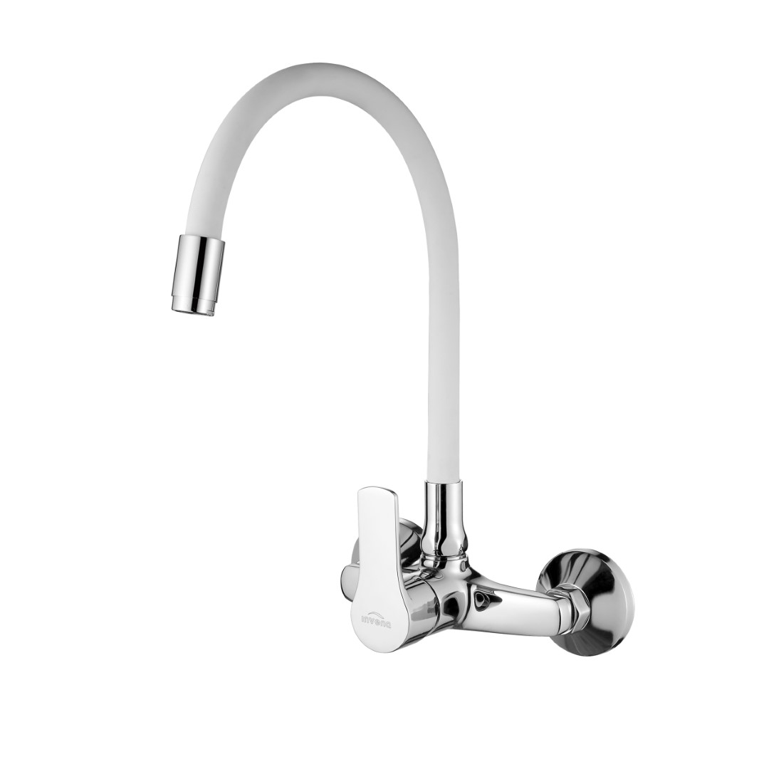Invena Verso rubinetto da cucina a parete cromo-bianco BC-82-E2S