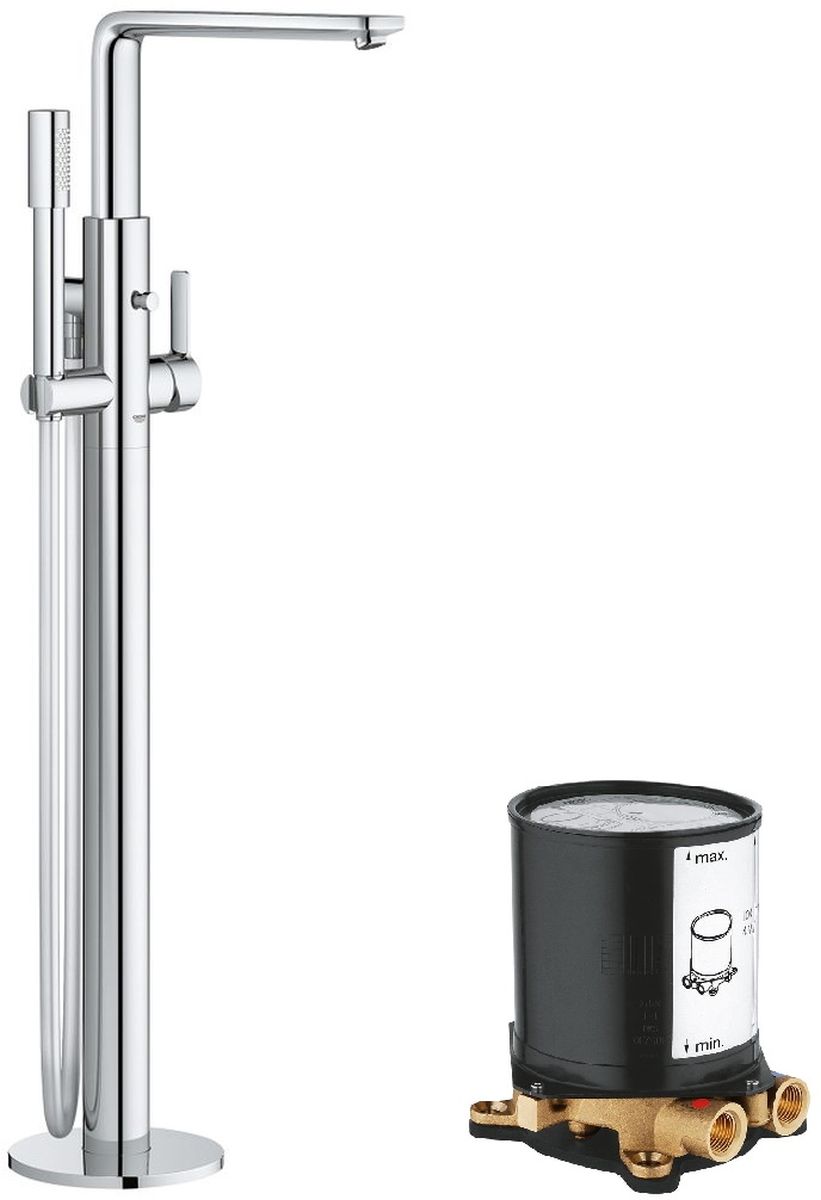 Set rubinetto per vasca e doccia Grohe Lineare 23792001, elemento di montaggio a pavimento Grohe 45984001