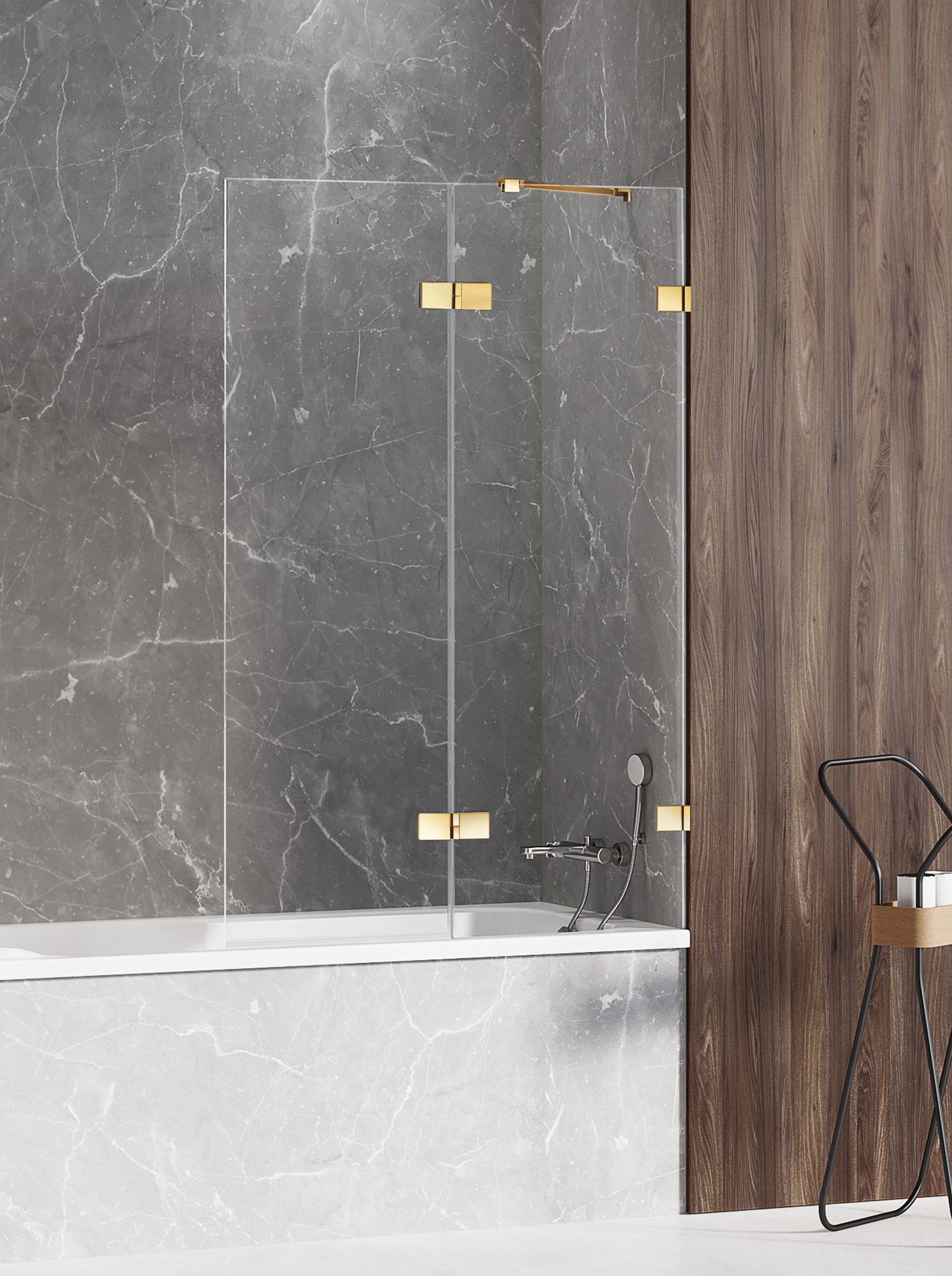 New Trendy Avexa Gold Shine parete vasca 110 cm 2 ante oro lucida/vetro trasparente EXK-2184