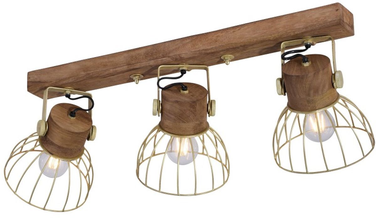 Just Light Alami lampada da soffitto 3x25 W ottone-legno 11488-60