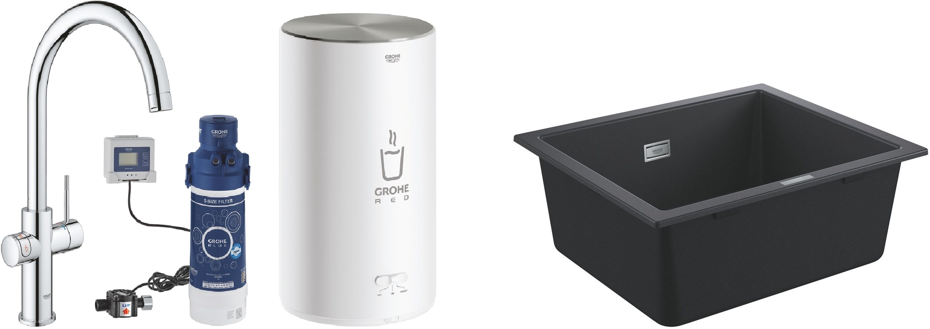 Set rubinetto da cucina Grohe Red 30083001, lavello in granito Grohe K700 31654AP0