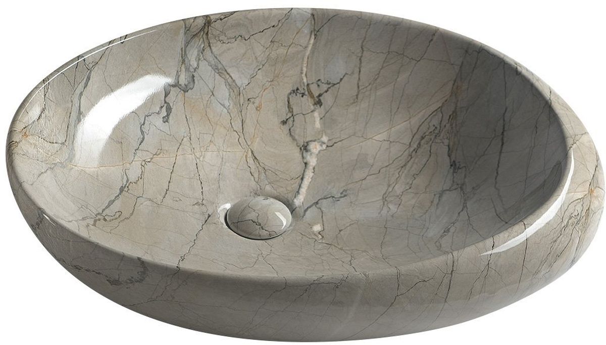Sapho Dalma lavabo 68x44 cm ovale da appoggio grigio/pietra lucida MM313