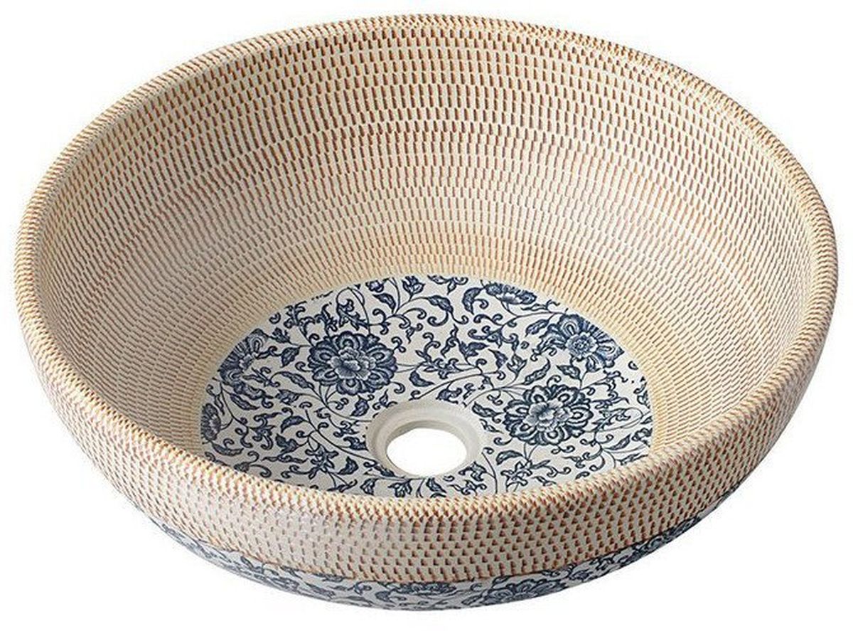Sapho Priori lavabo 41x41 cm rotonda da appoggio marrone/beige-blu opaca PI011