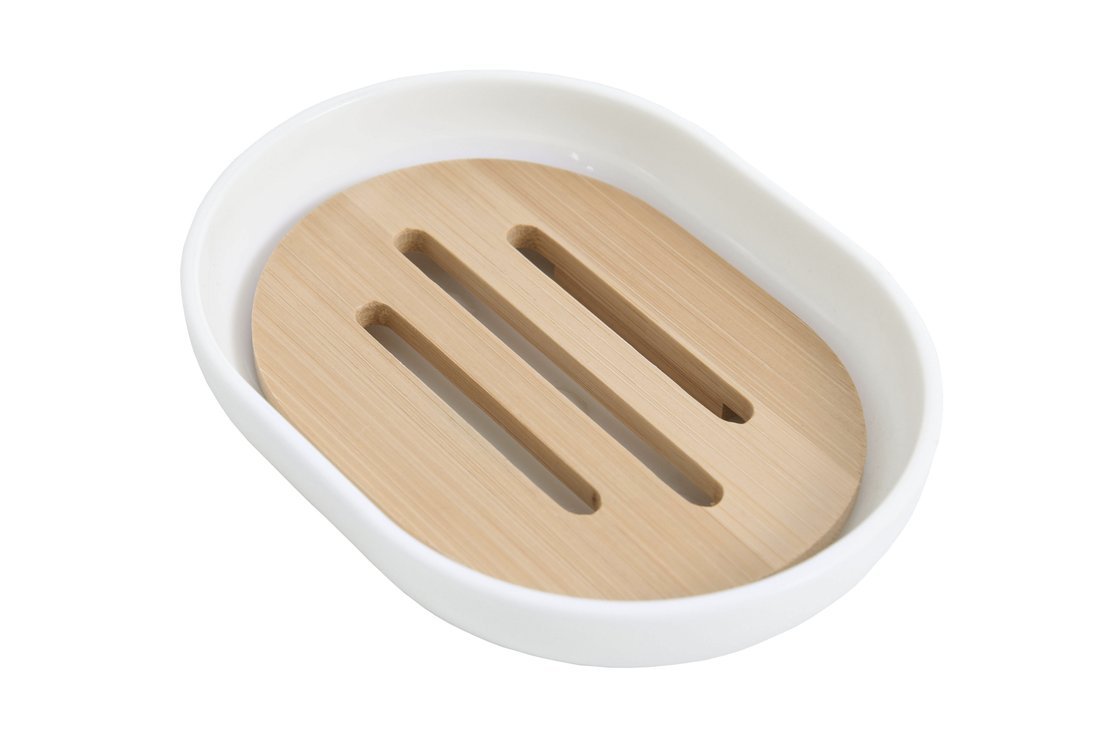 Aqualine Snow portasapone da appoggio bianco-legno 7581
