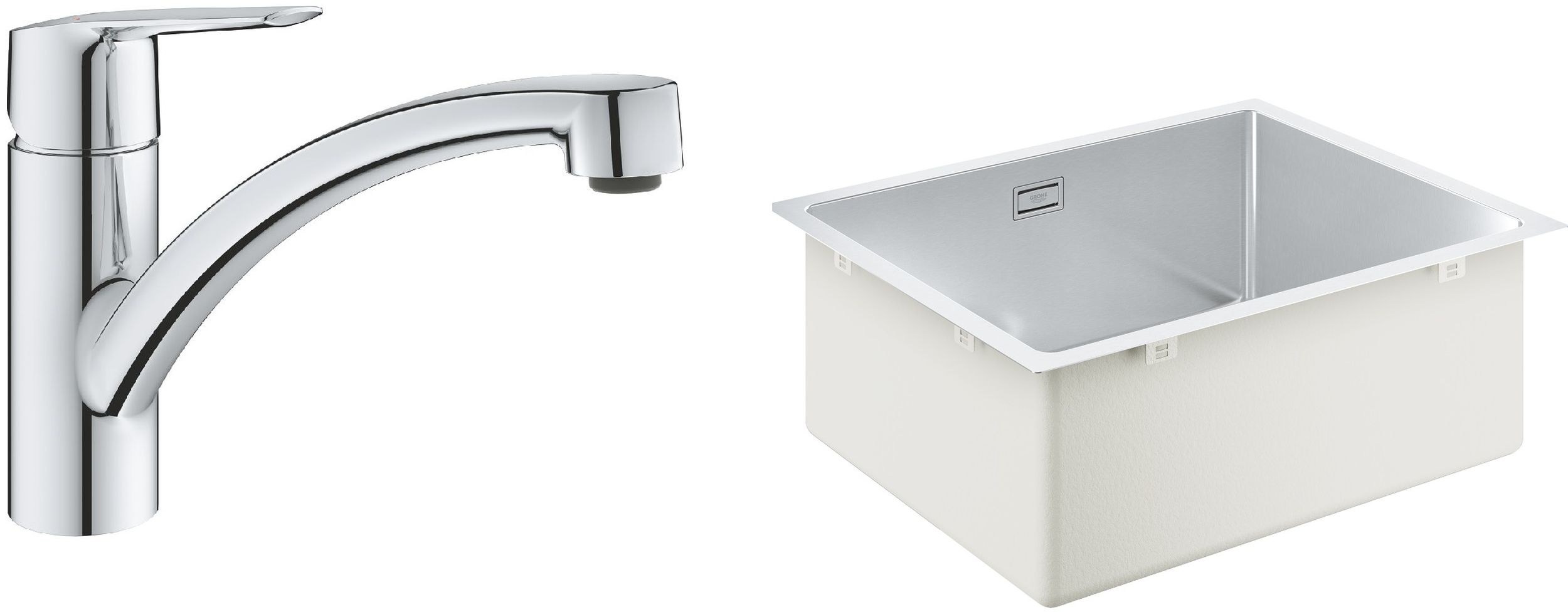 Set lavello in acciaio Grohe K700 31574SD1, rubinetto da cucina Grohe Start 30530002