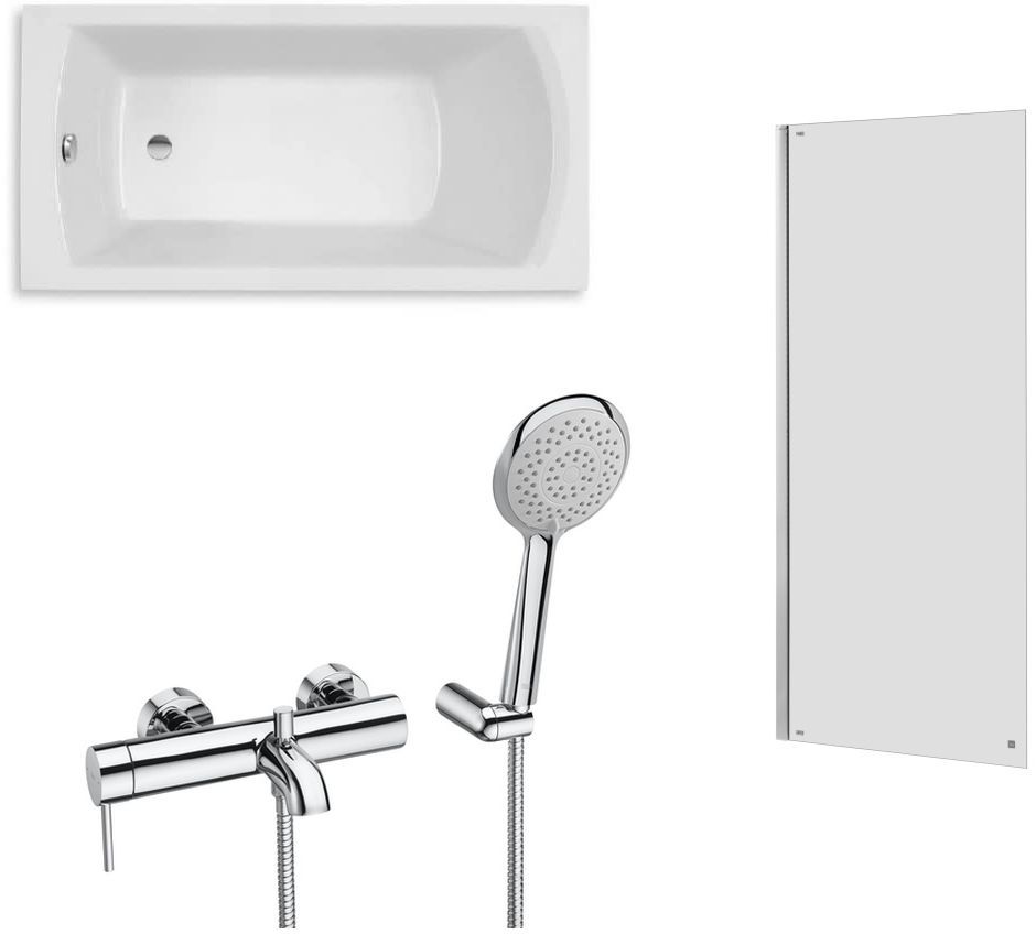 Set vasca da bagno rettangolare Roca Linea Slim A248541000, rubinetto per vasca e doccia Roca Lanta A5A0111C00, AM4008512M