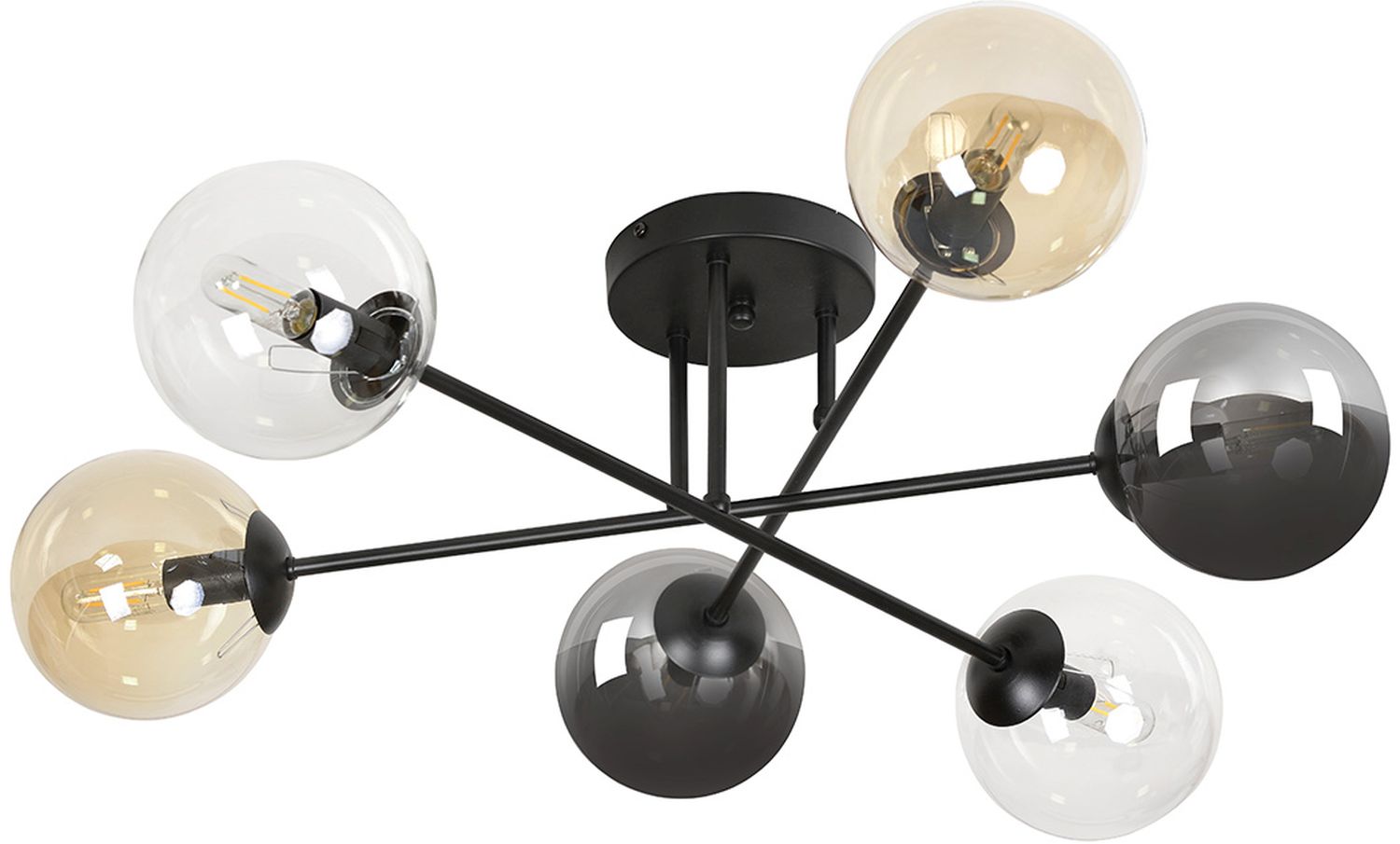 Emibig Brendi lampada da soffitto 6x10 W nero-trasparente-ambra-grafite 834/6B2