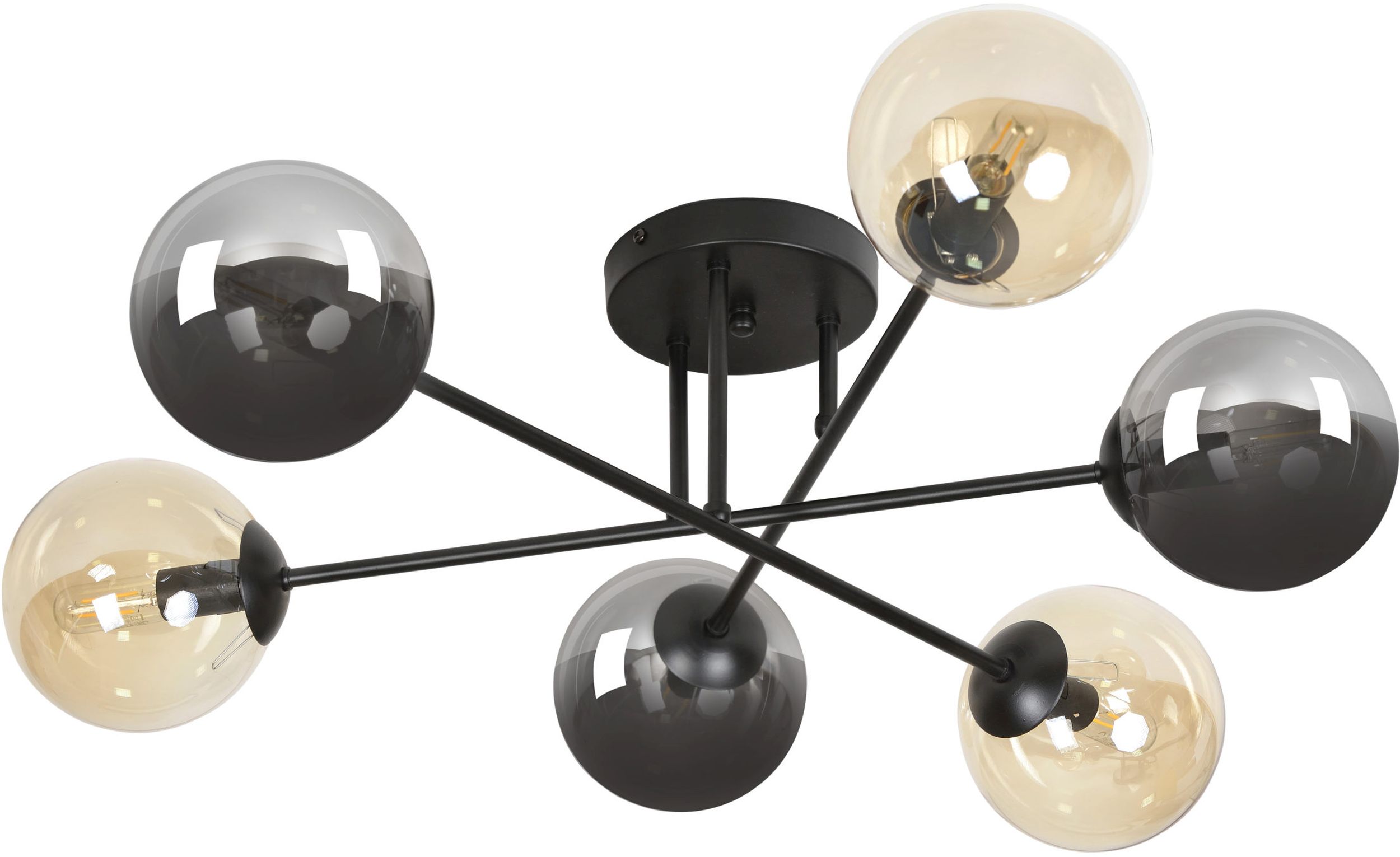 Emibig Brendi lampada da soffitto 6x10 W nero-ambra-grafite 834/6B3