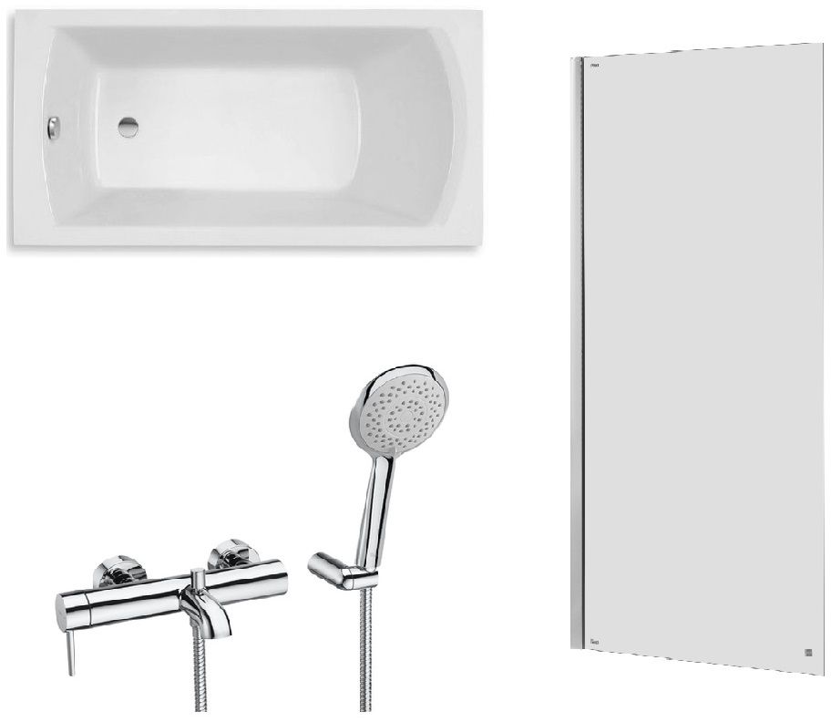 Set vasca da bagno rettangolare Roca Linea Slim A248542000, rubinetto per vasca e doccia Roca Lanta A5A0111C00, AM4008512M