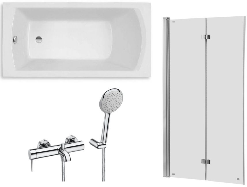 Set vasca da bagno rettangolare Roca Linea Slim A248545000, parete vasca Roca Capital AM4111512M, A5A0111C00