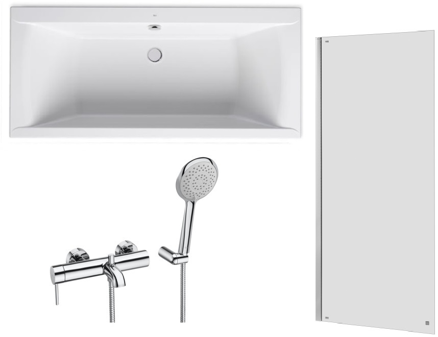 Set vasca da bagno rettangolare Roca Savai A248590000, rubinetto per vasca e doccia Roca Lanta A5A0111C00, AM4008512M