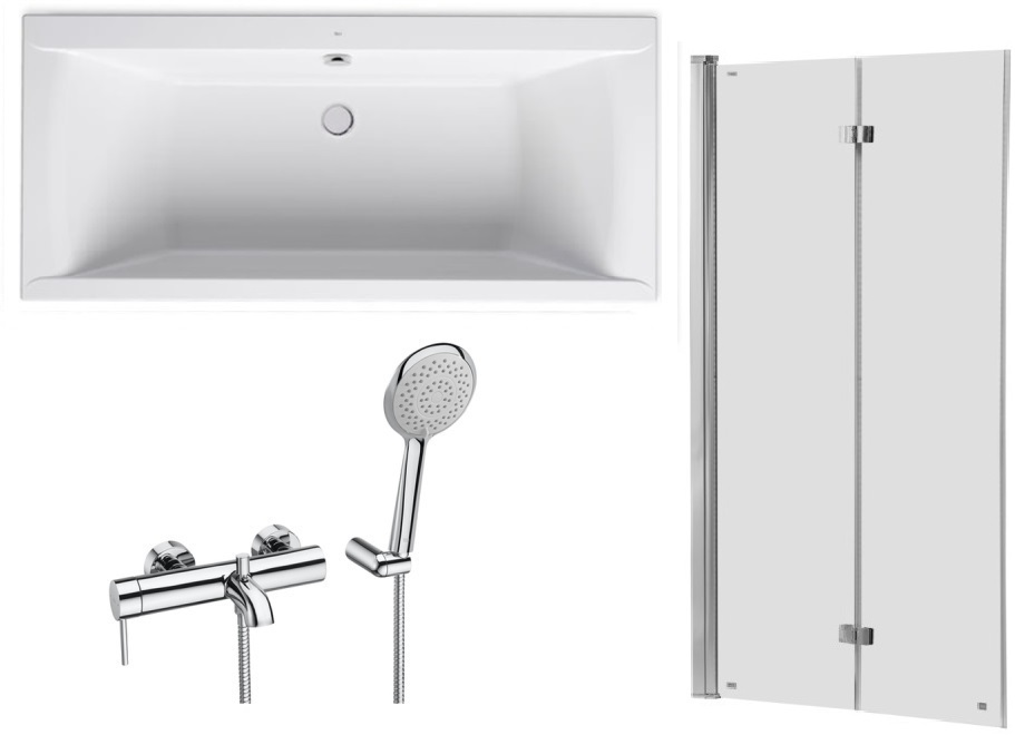 Set vasca da bagno rettangolare Roca Savai A248590000, parete vasca Roca Capital AM4111512M, A5A0111C00
