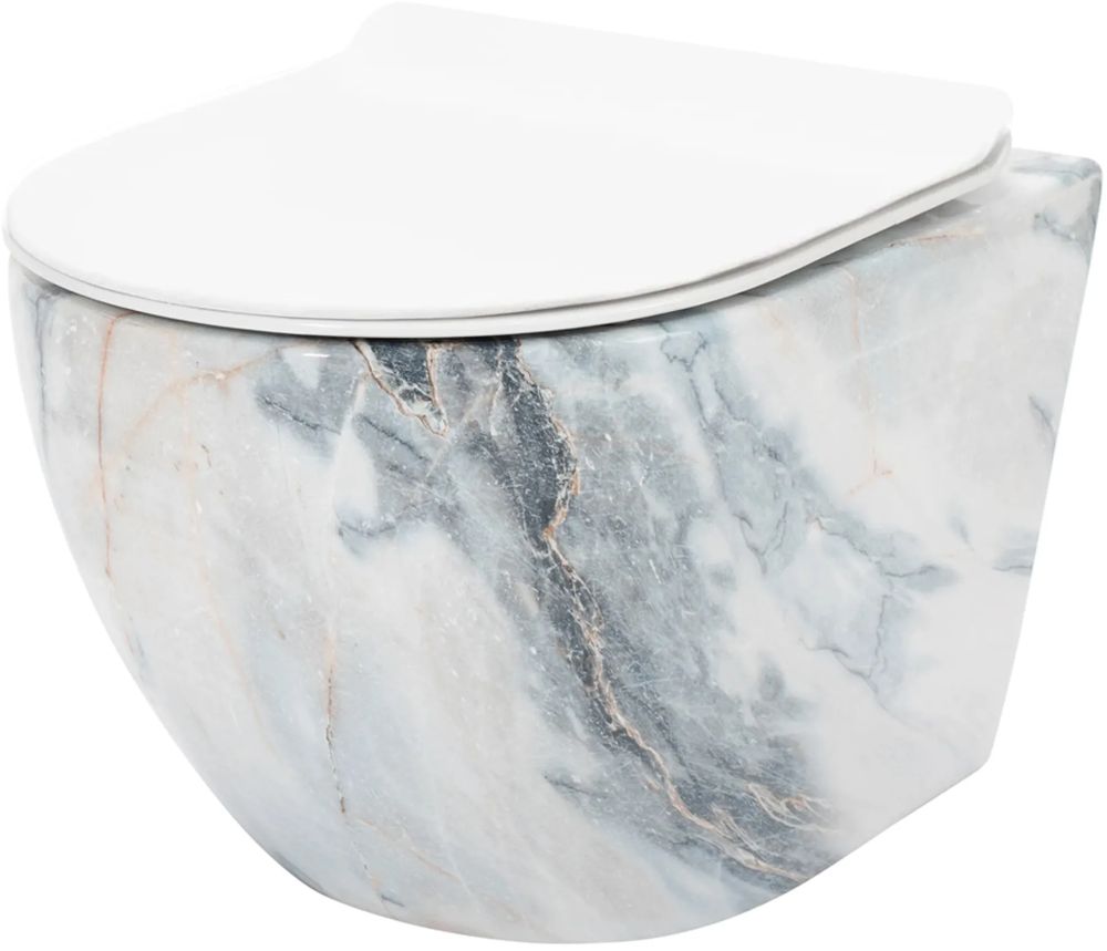 Rea Carlos set vaso wc con copriwater sospeso senza brida bianco lucida imitazione pietra REA-C8002