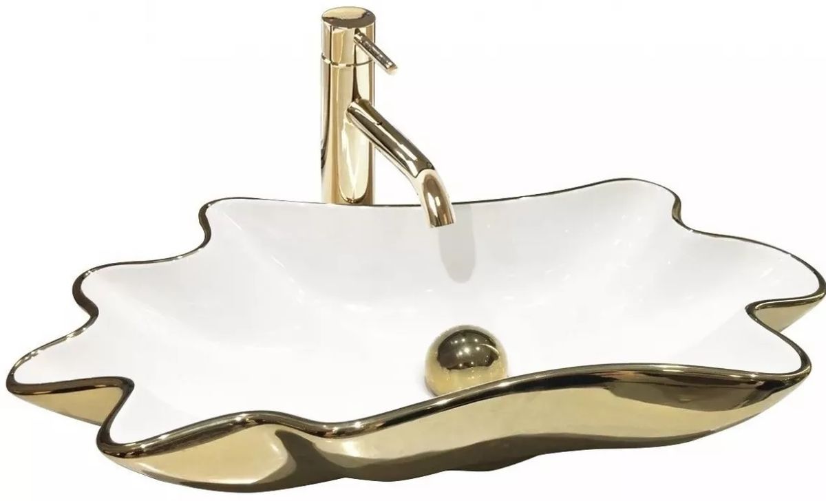 Rea Infinity lavabo 62x33 cm da appoggio bianco-oro REA-U3400
