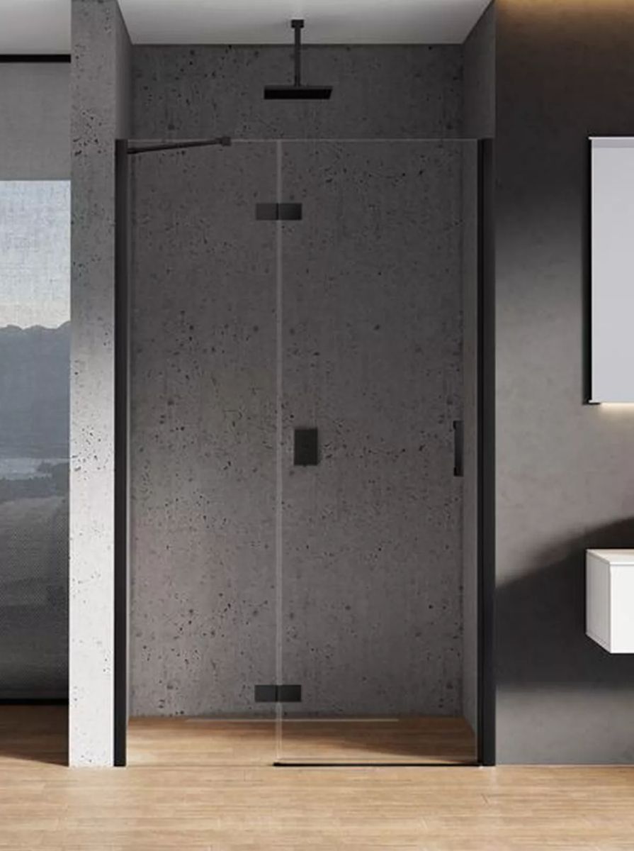 New Trendy New Renoma Black porta doccia 90 cm a battente nero opaca/vetro trasparente D-0195A