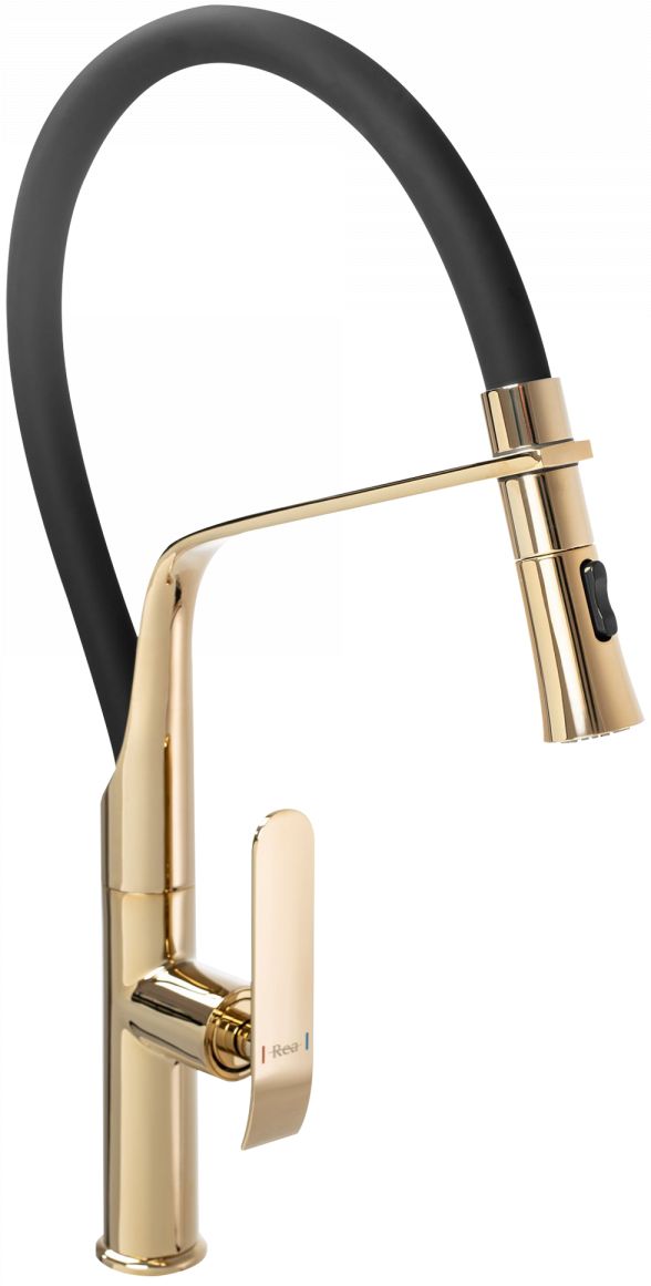 Rea Castor rubinetto da cucina verticale nero-oro/oro antico REA-B6936