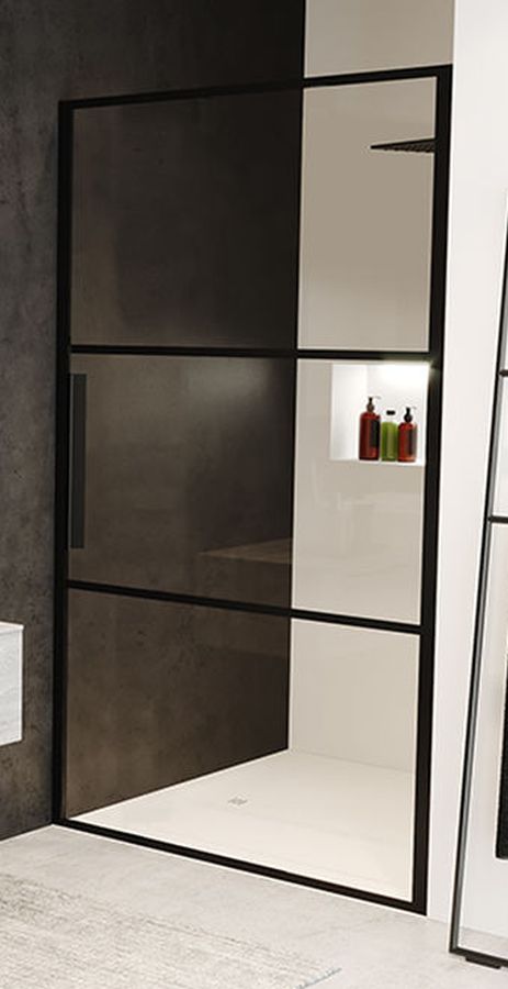 Riho Grid porta doccia 90 cm a battente nero opaca/vetro con motivo G004002121