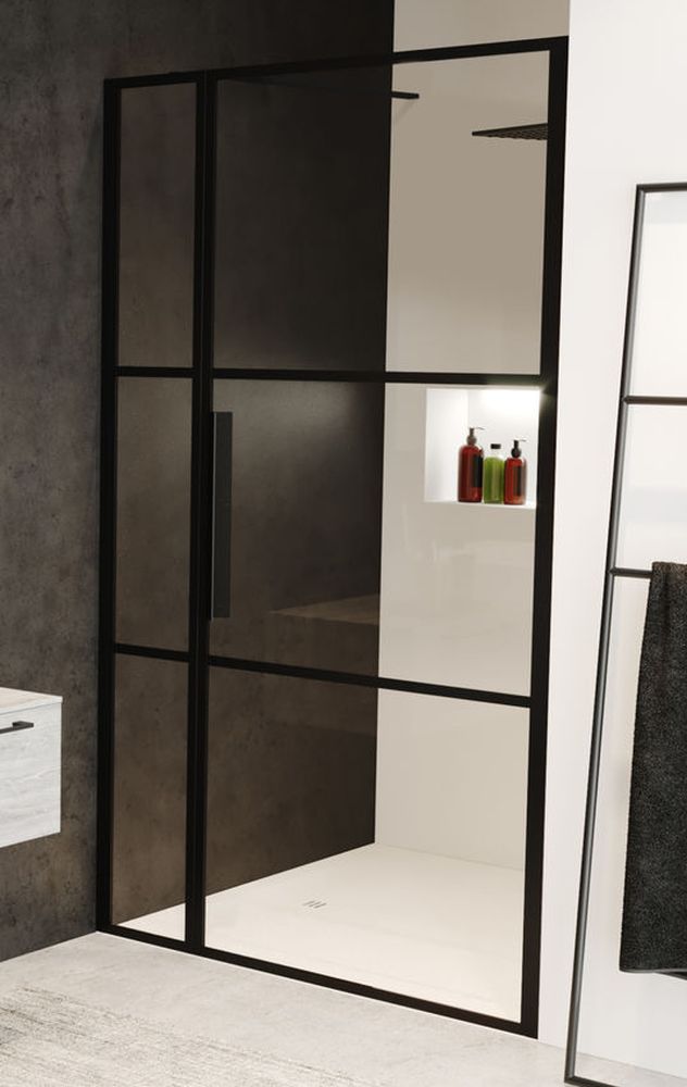 Riho Grid porta doccia 120 cm a battente nero opaca/vetro con motivo G004005121
