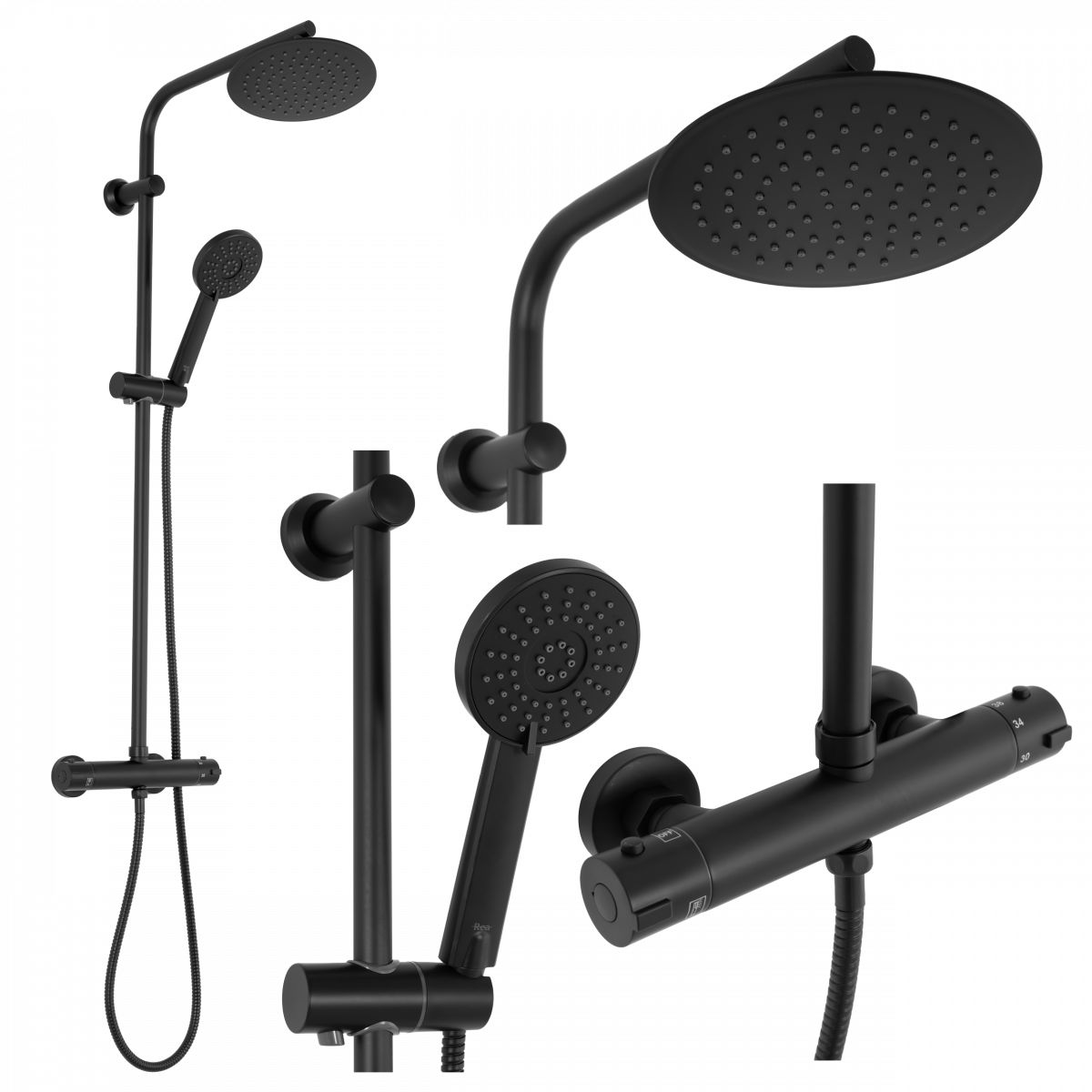 Rea Bliss set doccia a parete con termostato con soffione nero REA-P8804