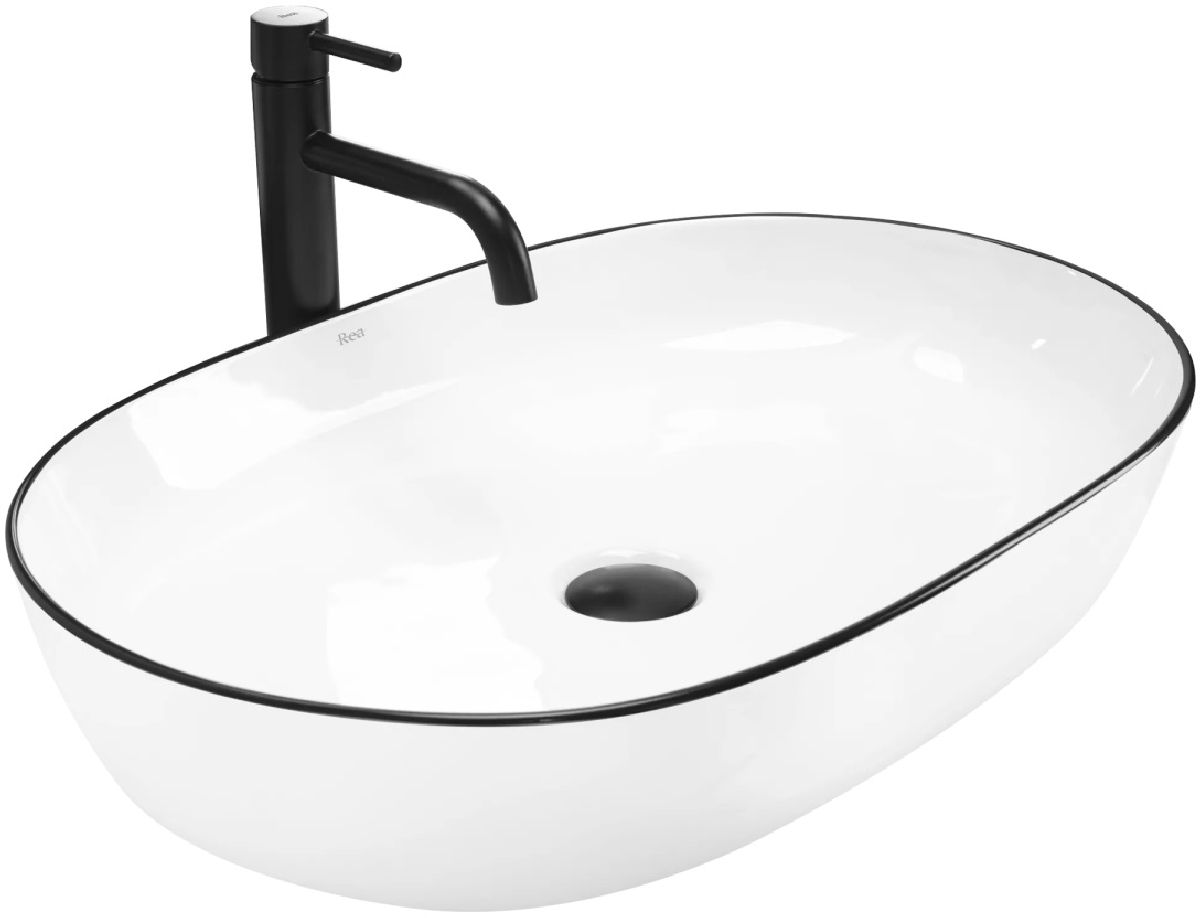 Rea Cleo lavabo 60.5x41 cm ovale da appoggio bianco-nero REA-U6210