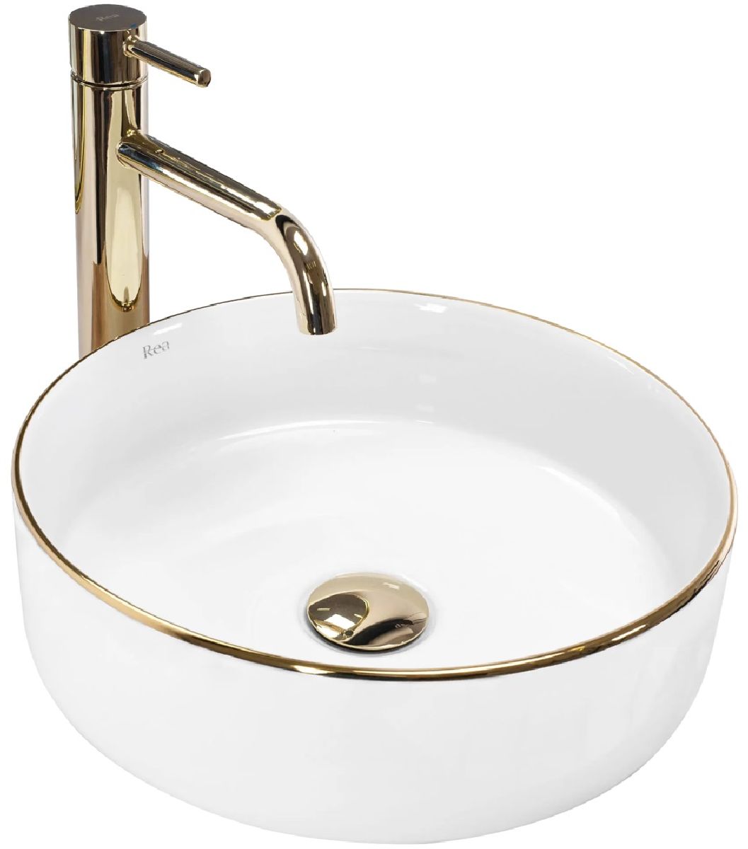 Rea Sami lavabo 36x36 cm rotonda da appoggio bianco-oro REA-U6758