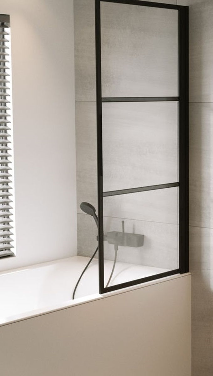 Riho Grid parete vasca 80 cm 1 anta nero opaca/vetro trasparente G004047121