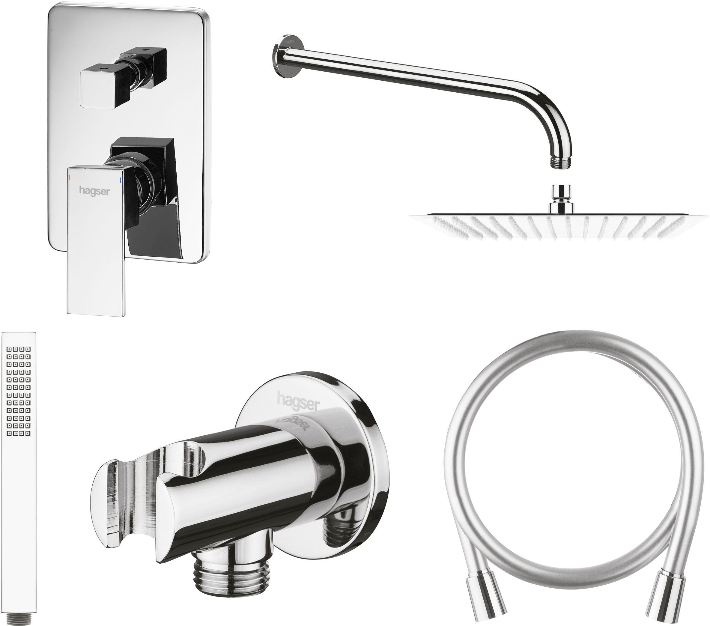 Set rubinetto per vasca e doccia Hagser Ulva HGR60000034, soffione doccia Hagser Ella HGR13000037, HGR14000037, HGR11000037, HGR80000037, HGR15000037