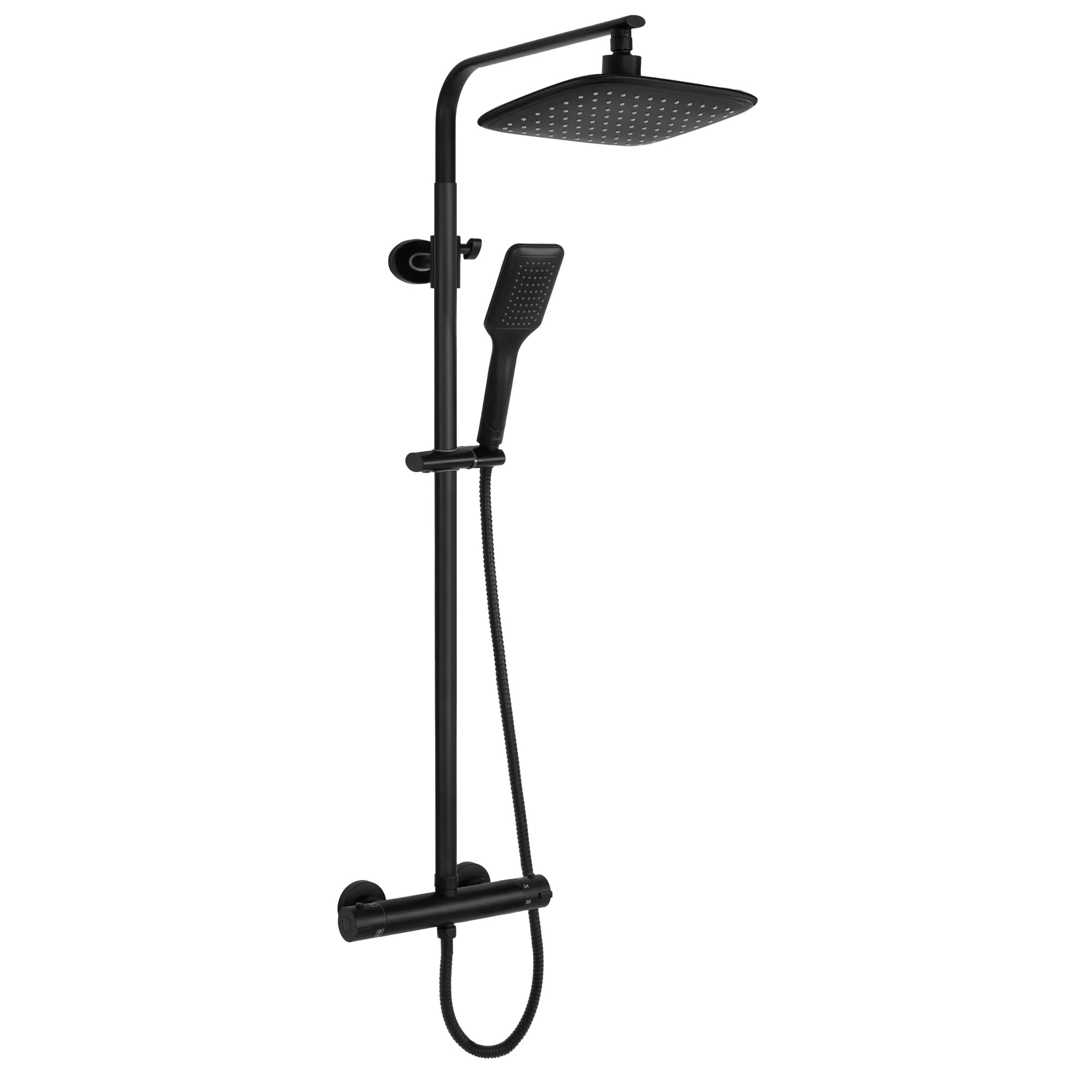 Rea Tom set doccia a parete con termostato con soffione nero REA-P7101