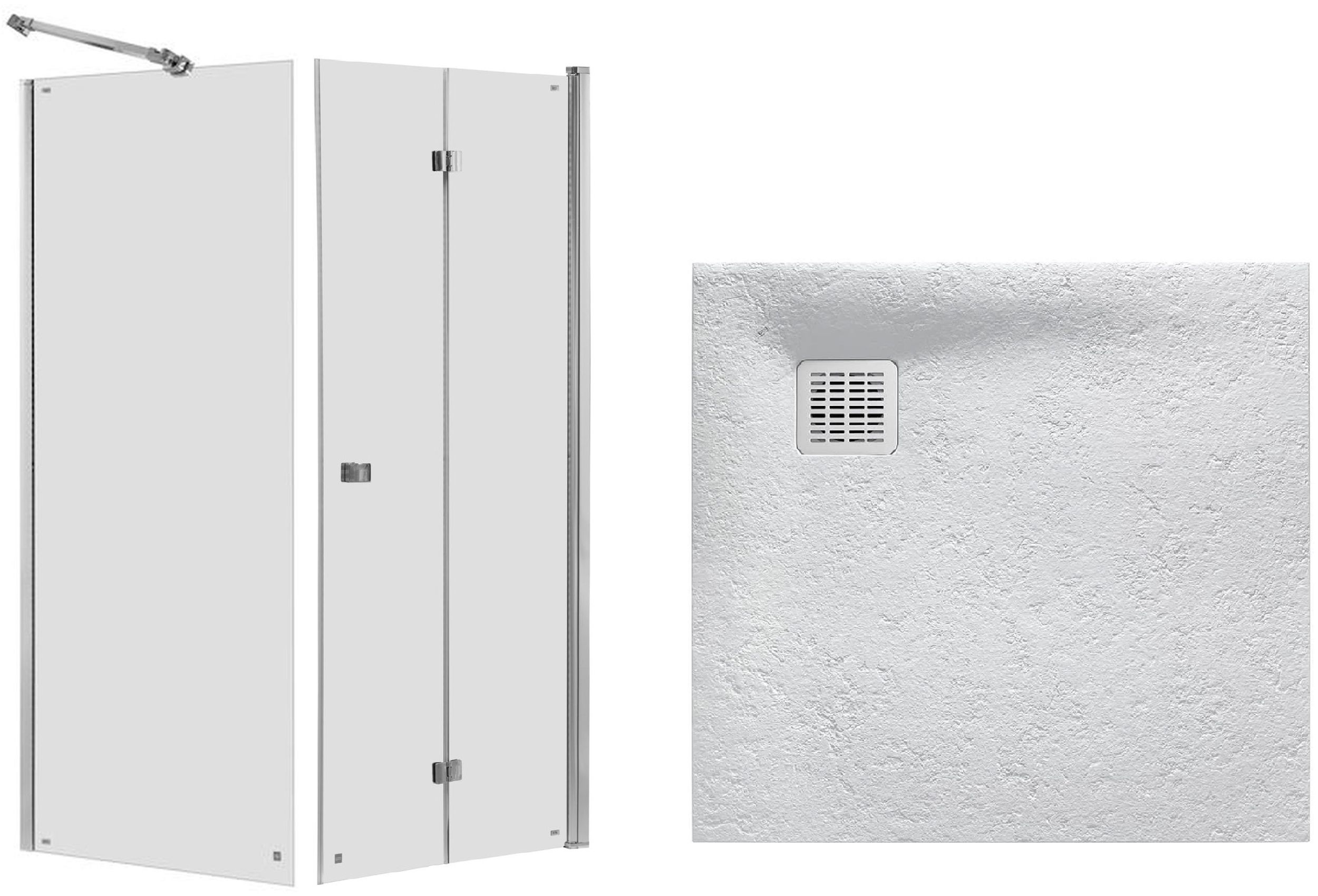 Set porta doccia Roca Capital AM4508012M, piatto doccia quadrato Roca Terran AP10332032001630, AM4408012M