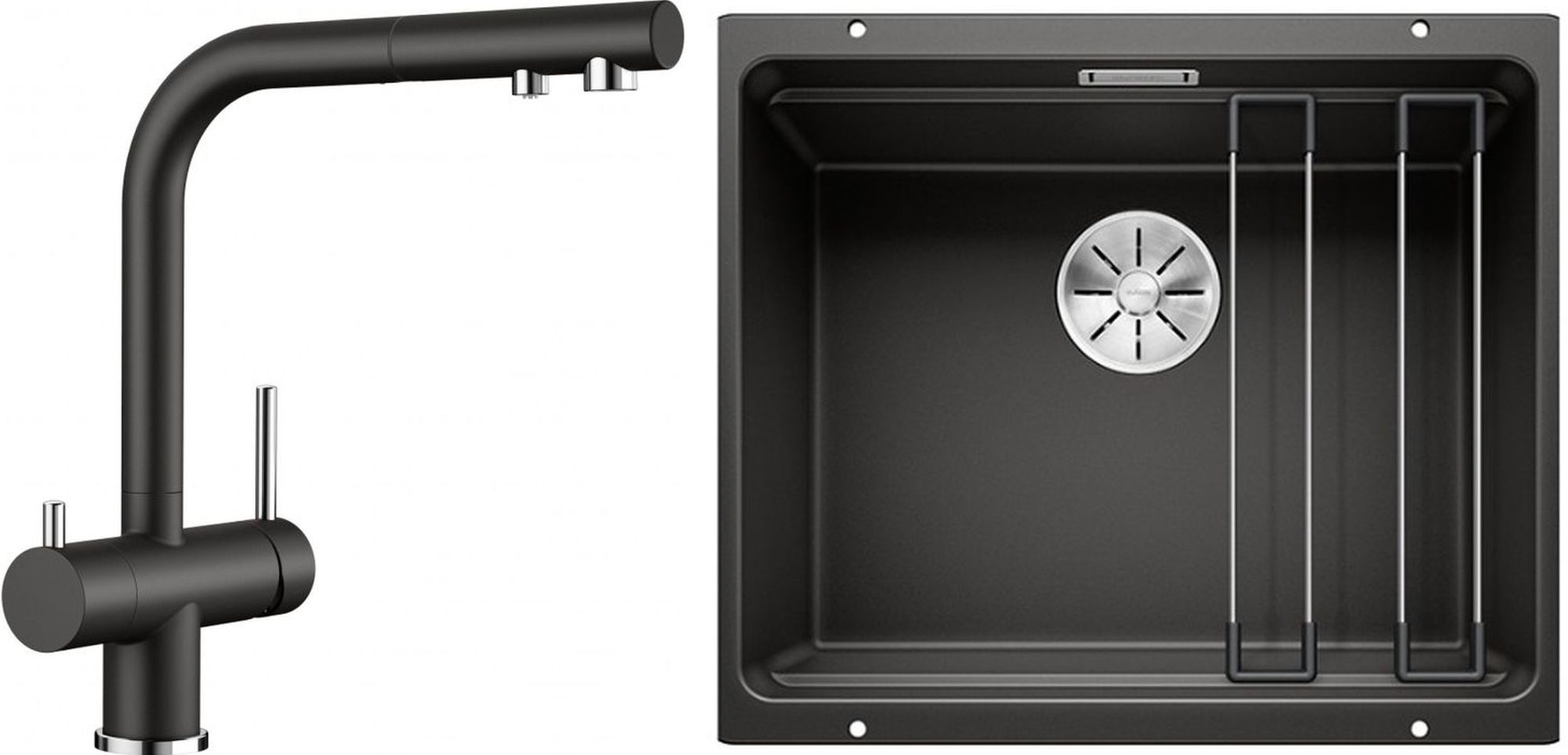 Set rubinetto da cucina Blanco Fontas-S II 526158, lavello in granito Blanco Etagon 500-U 525887