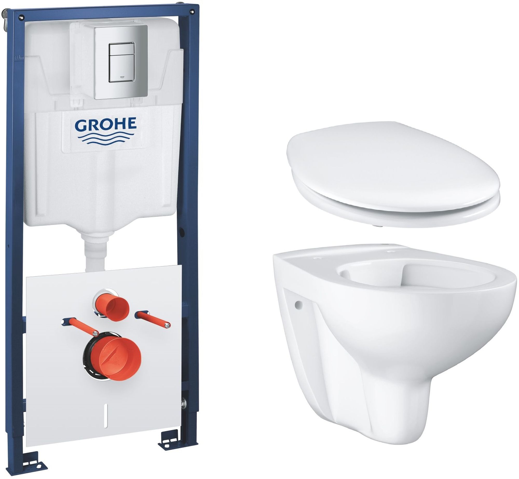 Set modulo di installazione con placca di comando e guarnizione Grohe Solido 39930000, vaso WC Grohe Bau Ceramic 39427000, 39493000