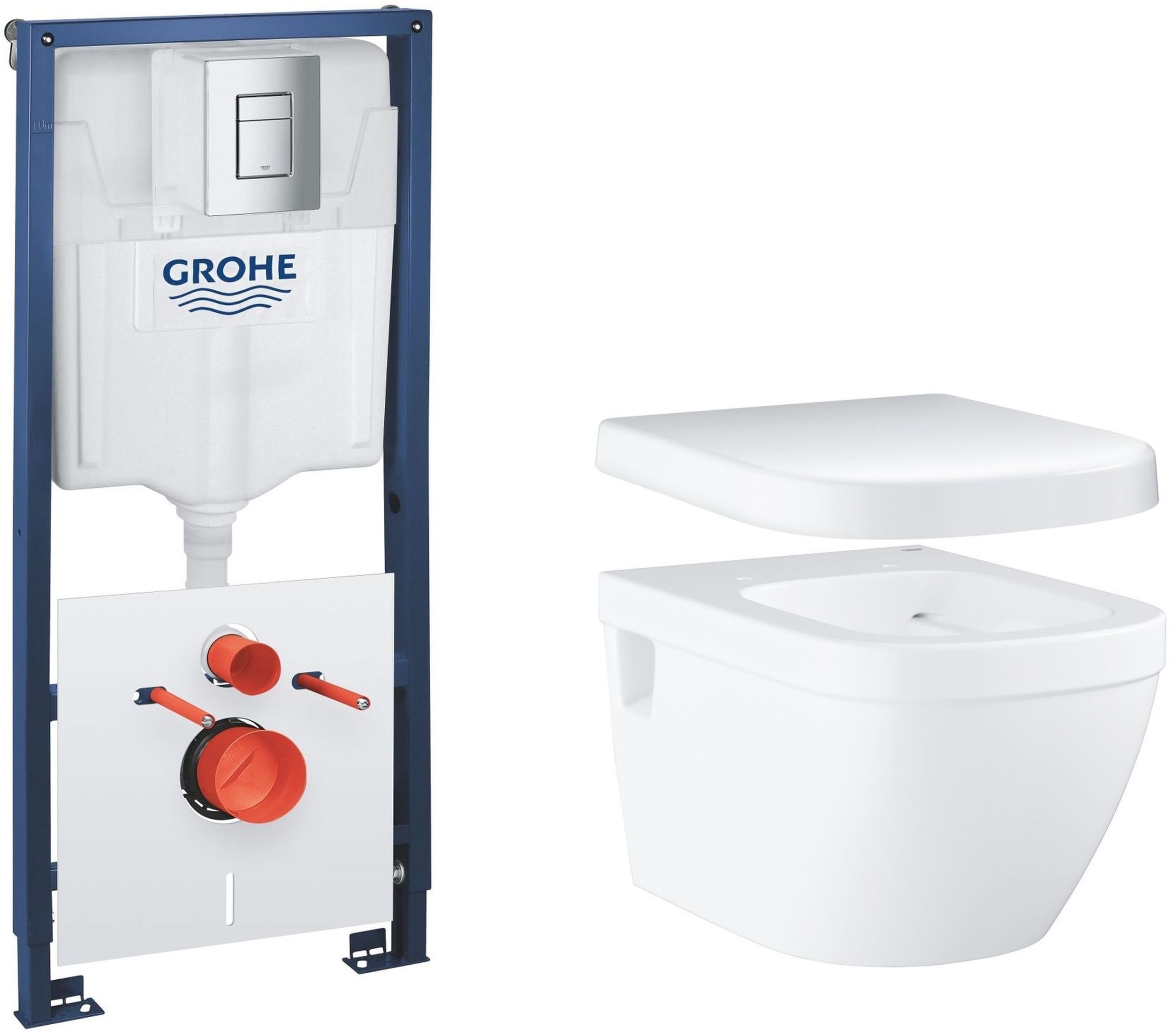 Set modulo di installazione con placca di comando e guarnizione Grohe Solido 39930000, vaso WC Grohe Euro Ceramic 39538000, 39331001