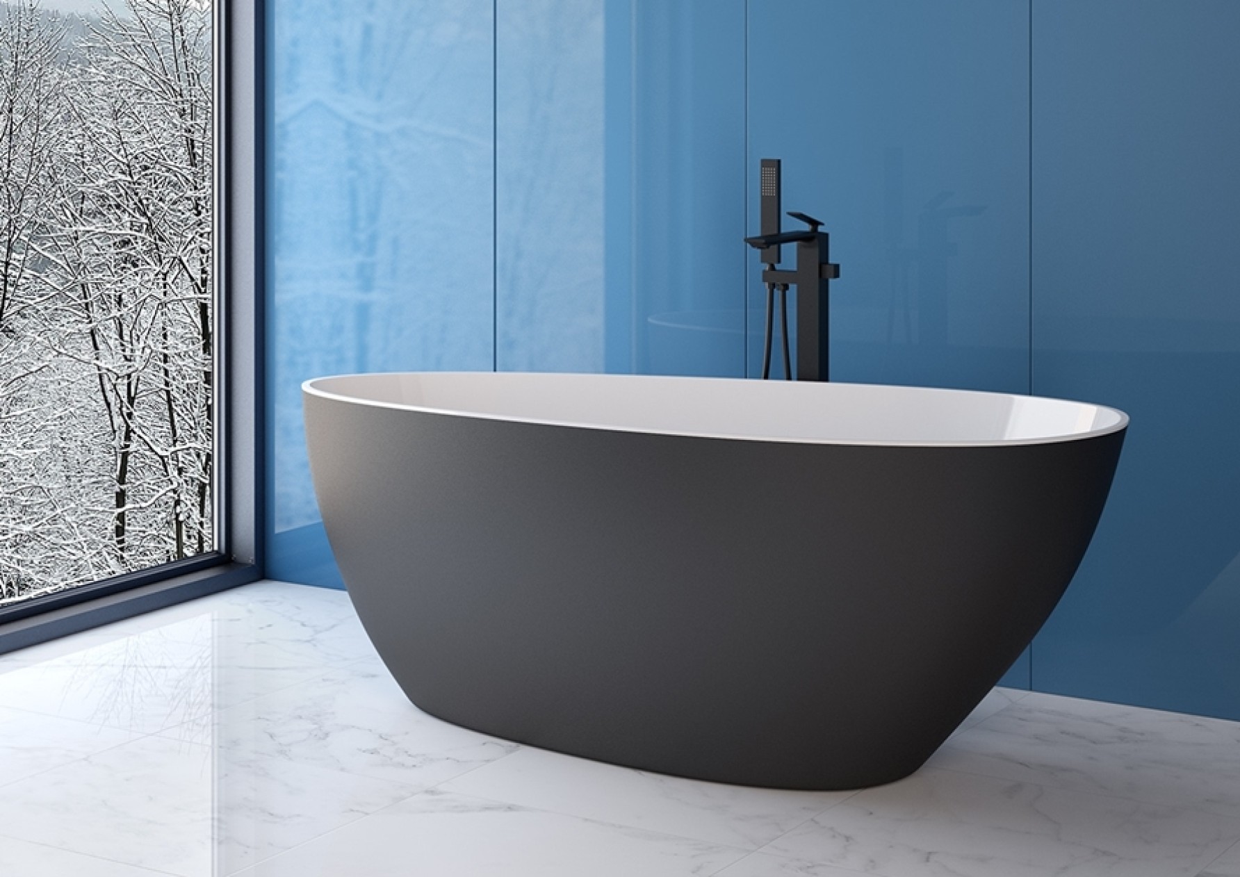 Besco Goya vasca da bagno freestanding 140.5x62.5 cm ovale bicolore #WMMC-140GGR