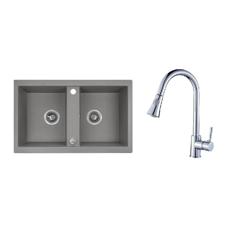 Set lavello in granito Laveo Barbados SBB520T, rubinetto da cucina Laveo Daru BLD069D