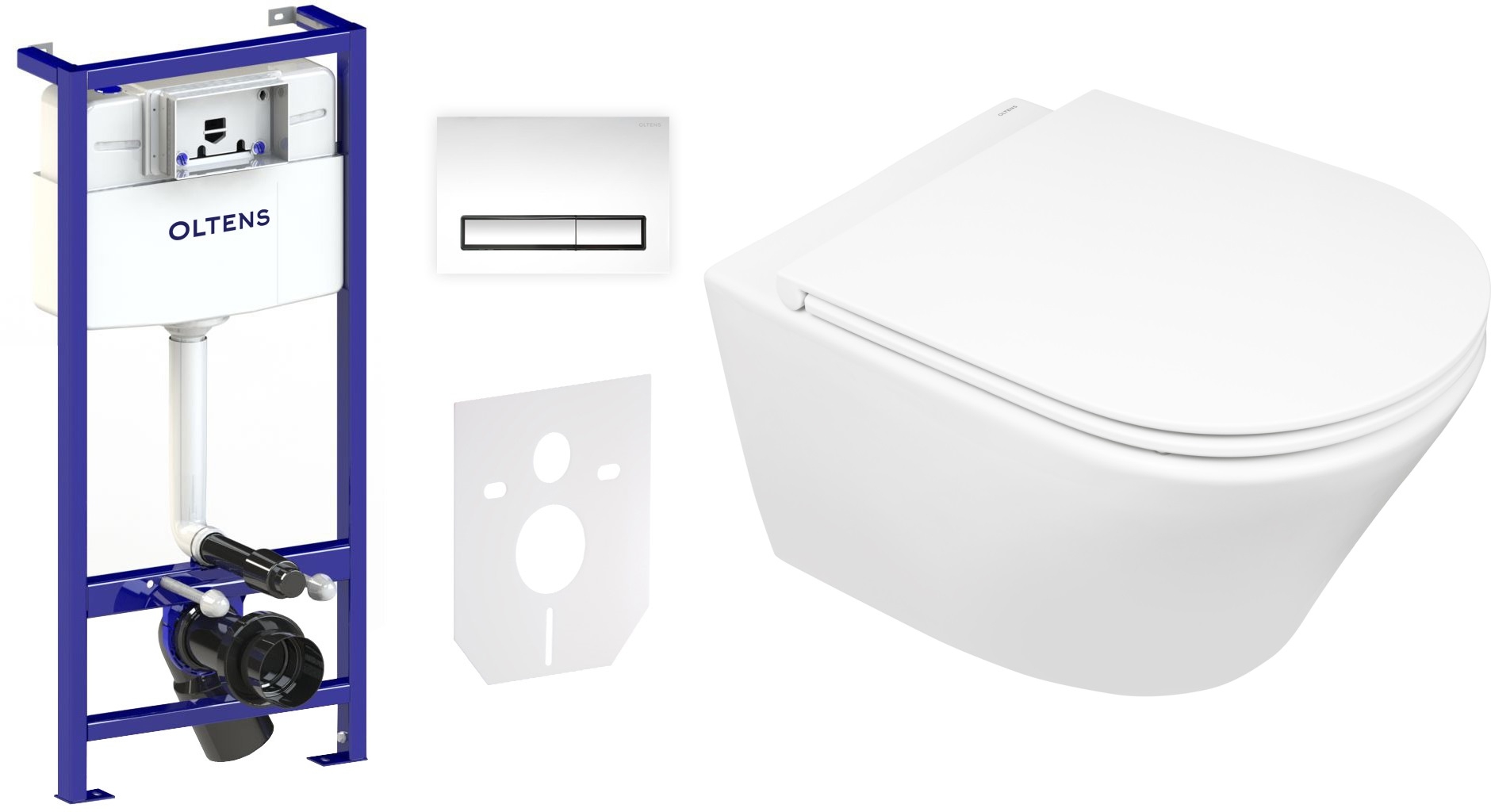 Set modulo di installazione con placca di comando e guarnizione Oltens Triberg 58300100, vaso WC Oltens Jog 42501000, 45102000