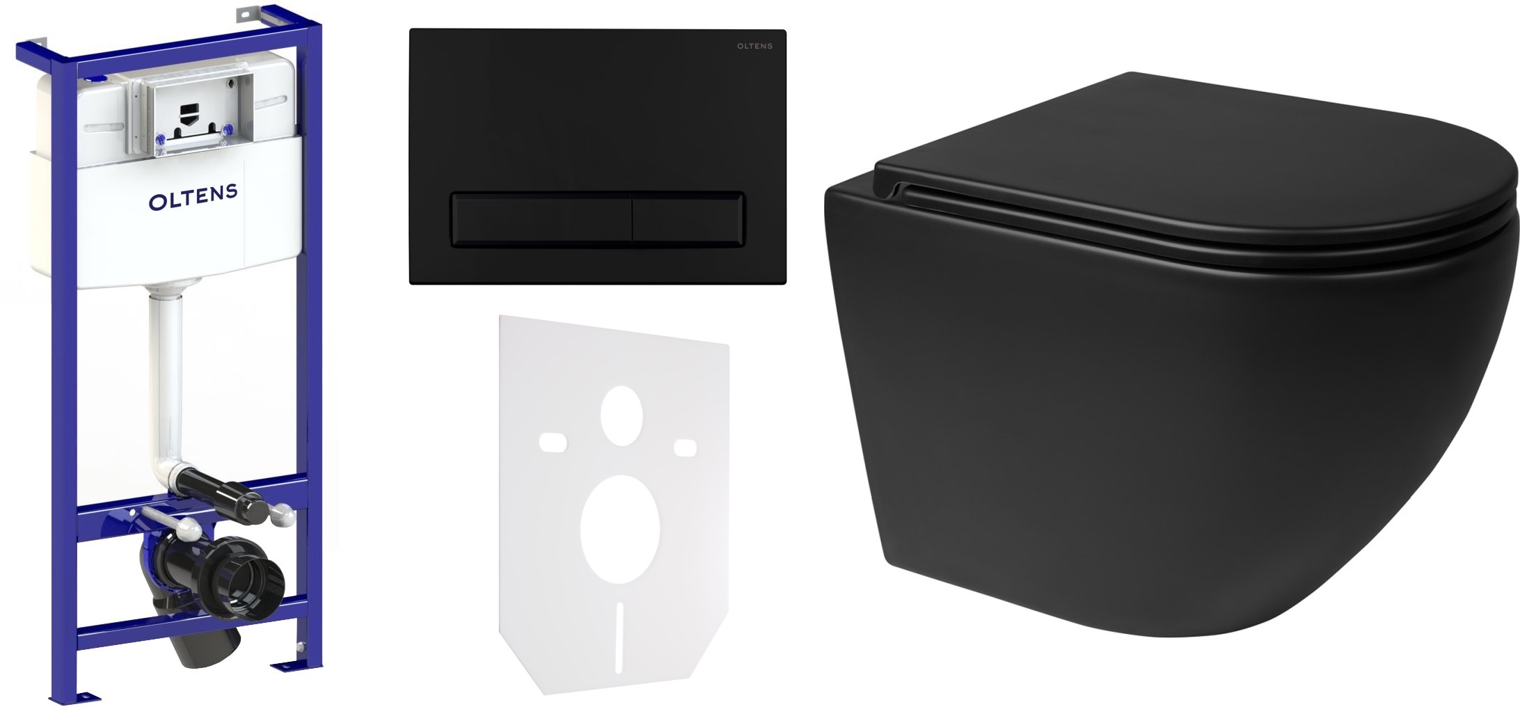 Set vaso WC Oltens Hamnes 42513300, modulo di installazione Oltens Triberg 50001000, 45100300, 57103300, 49301000