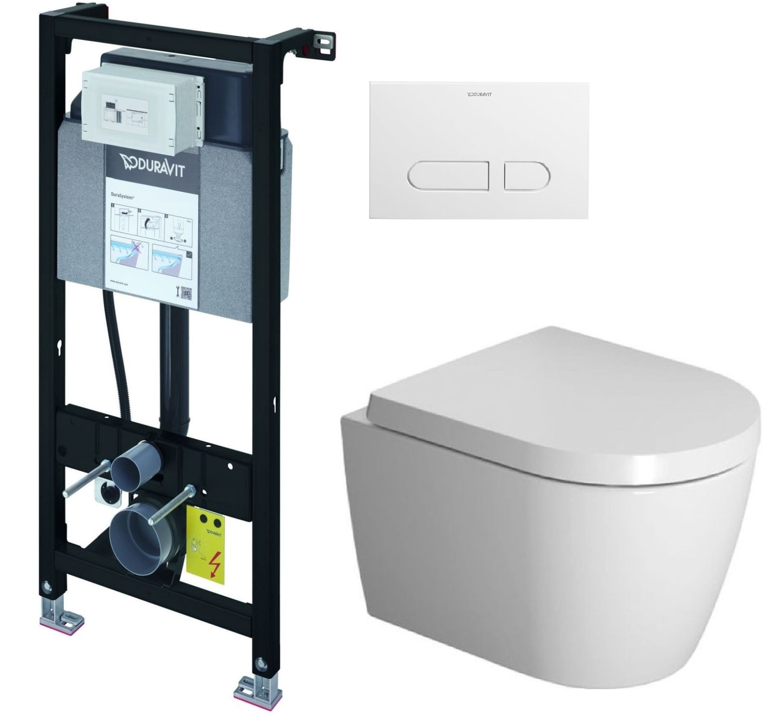 Set vaso WC con copriwater a discesa lenta Duravit ME by Starck 45300900A1, modulo di installazione Duravit DuraSystem WD1011000000, WD5001011000
