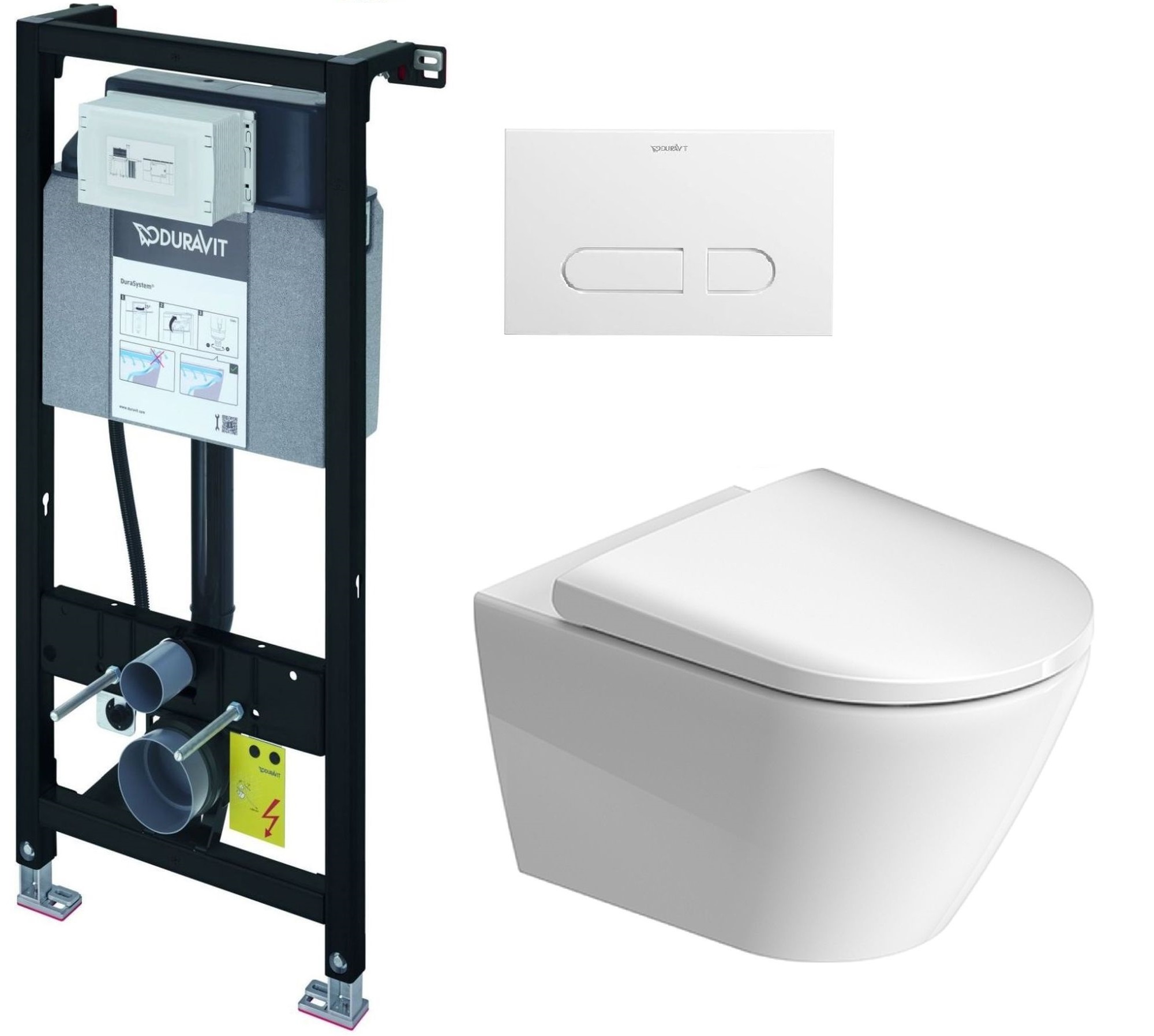 Set modulo di installazione Duravit DuraSystem WD1011000000, vaso WC con copriwater a discesa lenta Duravit D-Neo 45770900A1, WD5001011000