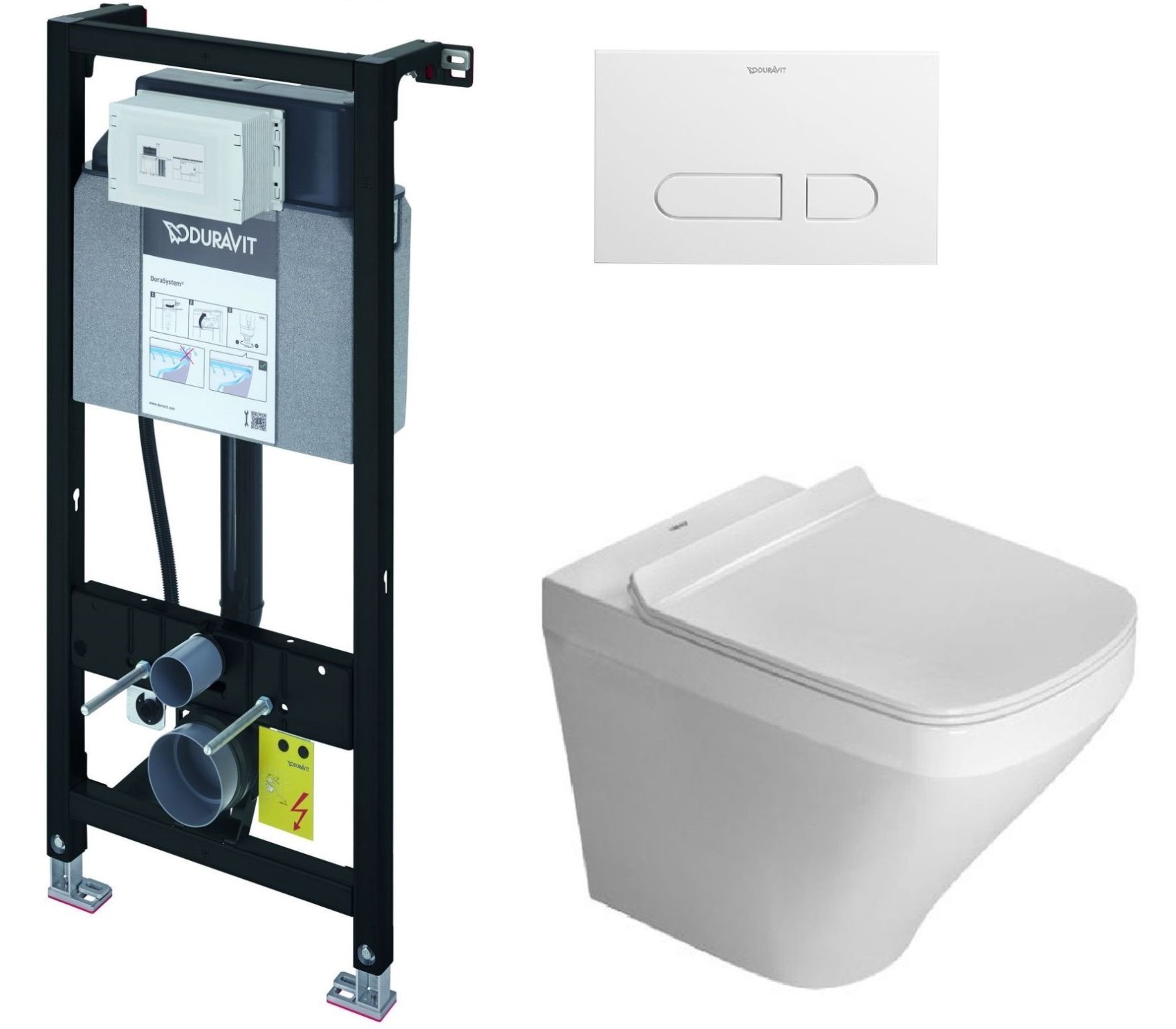 Set vaso WC con copriwater a discesa lenta Duravit DuraStyle 45510900A1, modulo di installazione Duravit DuraSystem WD1011000000, WD5001011000