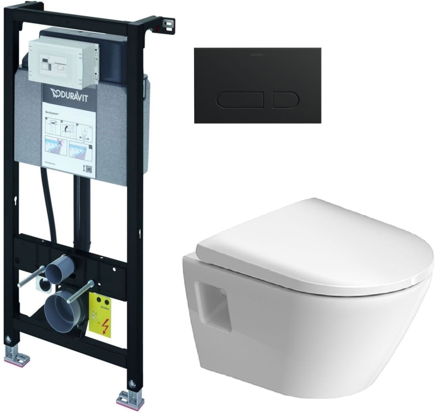 Set modulo di installazione Duravit DuraSystem WD1011000000, vaso WC con copriwater a discesa lenta Duravit D-Neo 45870900A1, WD5001031000