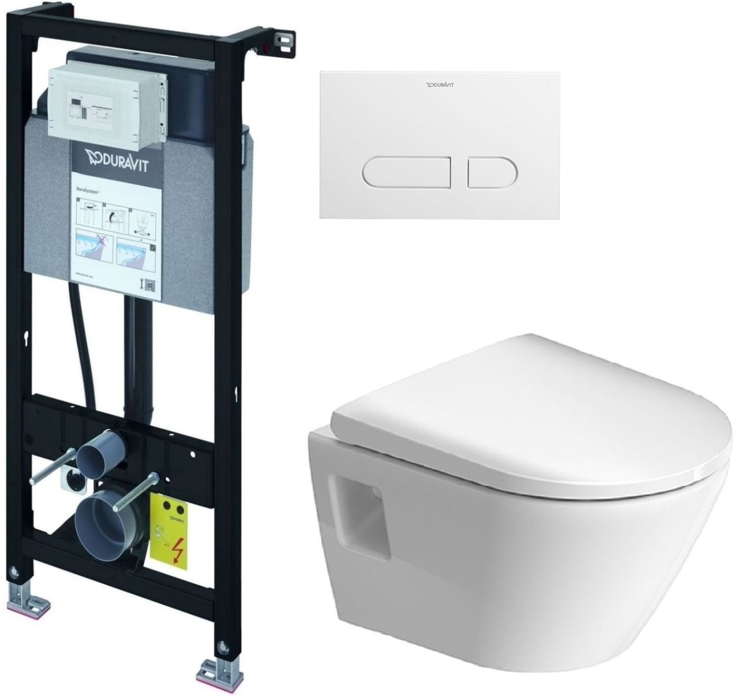 Set modulo di installazione Duravit DuraSystem WD1011000000, vaso WC con copriwater a discesa lenta Duravit D-Neo 45870900A1, WD5001011000