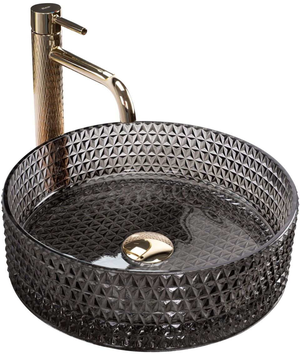 Rea Cristal lavabo 35x35 cm rotonda da appoggio nero REA-U9671