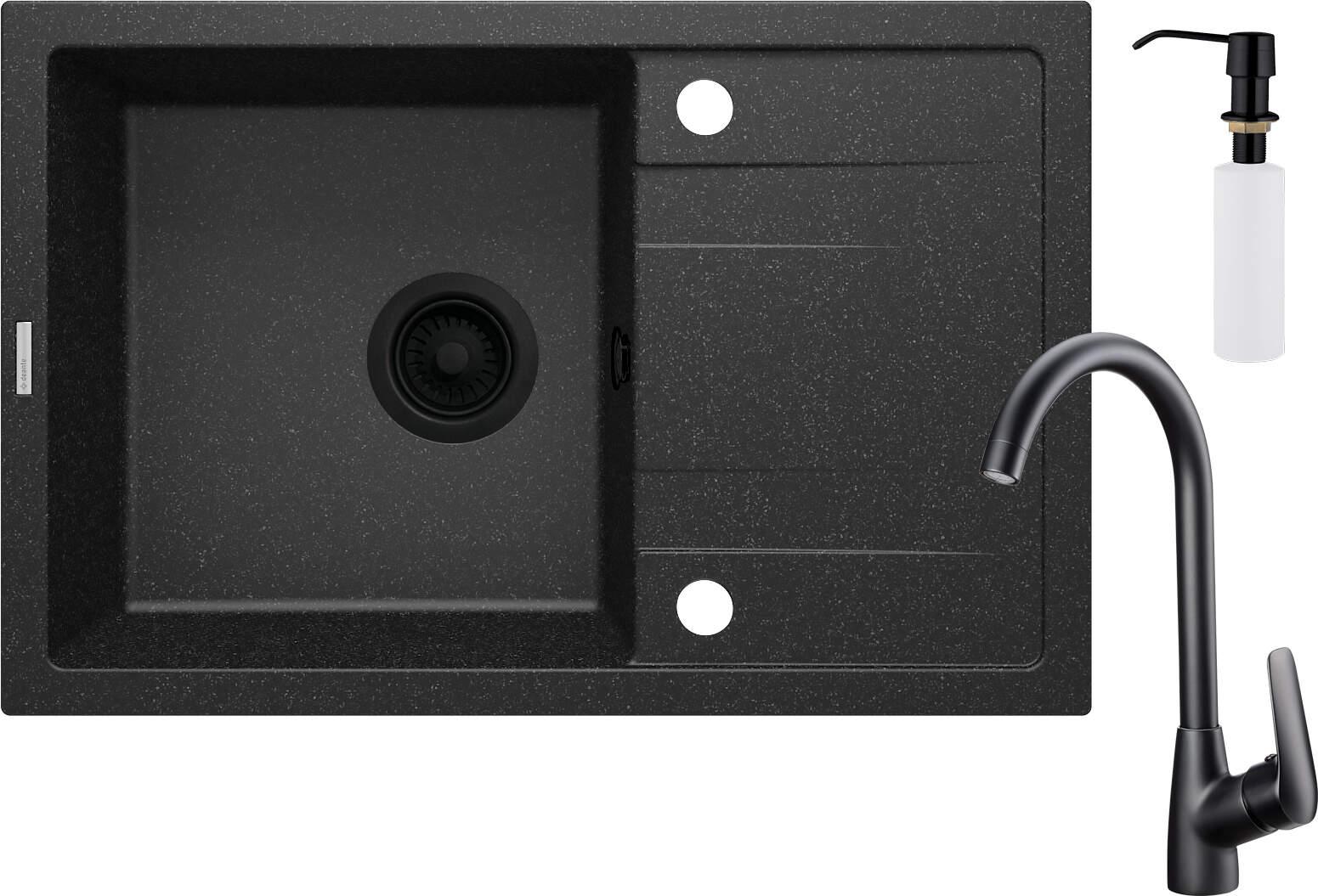 Deante Corio lavello con rubinetto e dispenser grafite/nero ZRCC2113