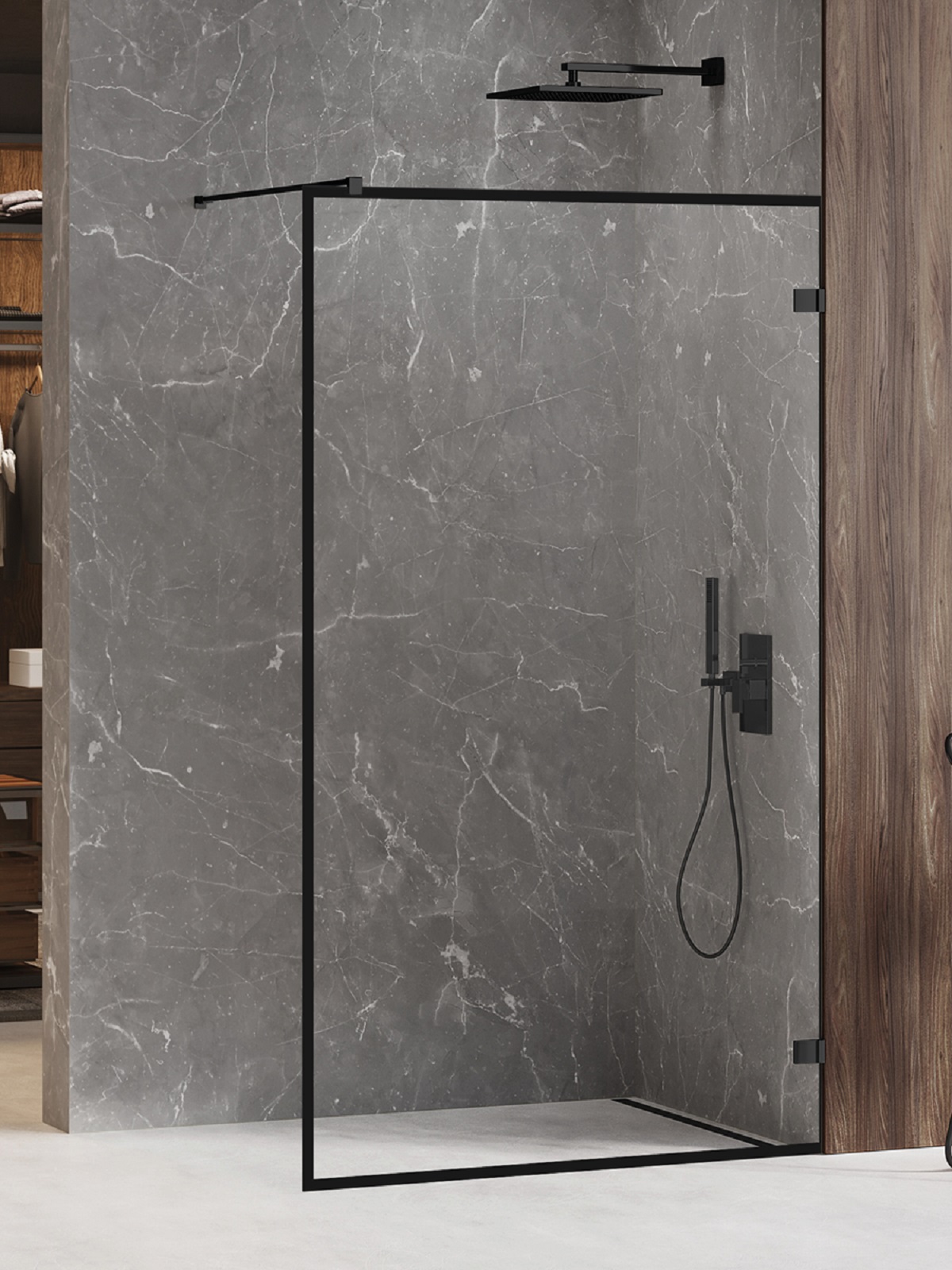 New Trendy Avexa White parete doccia walk-in 140 cm nero opaca/vetro trasparente EXK-2664