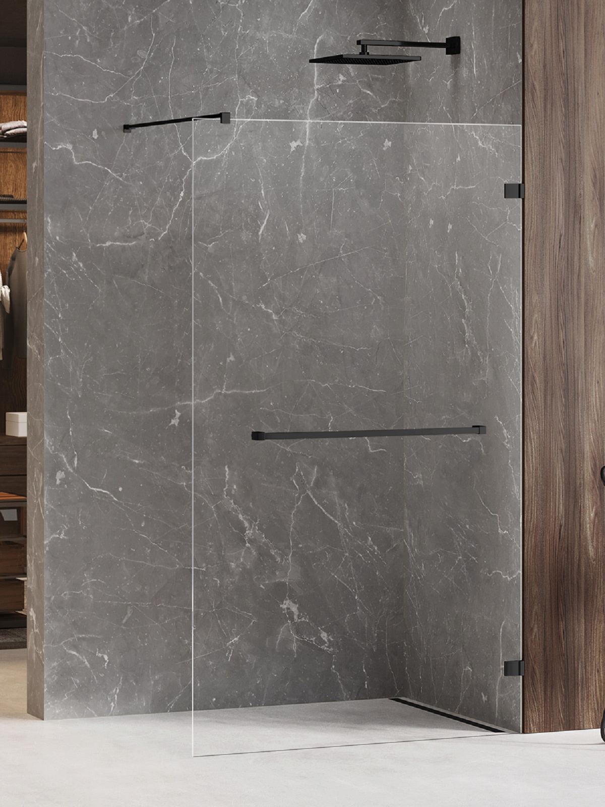 New Trendy Avexa Black parete doccia walk-in 80 cm nero opaca/vetro trasparente EXK-2668